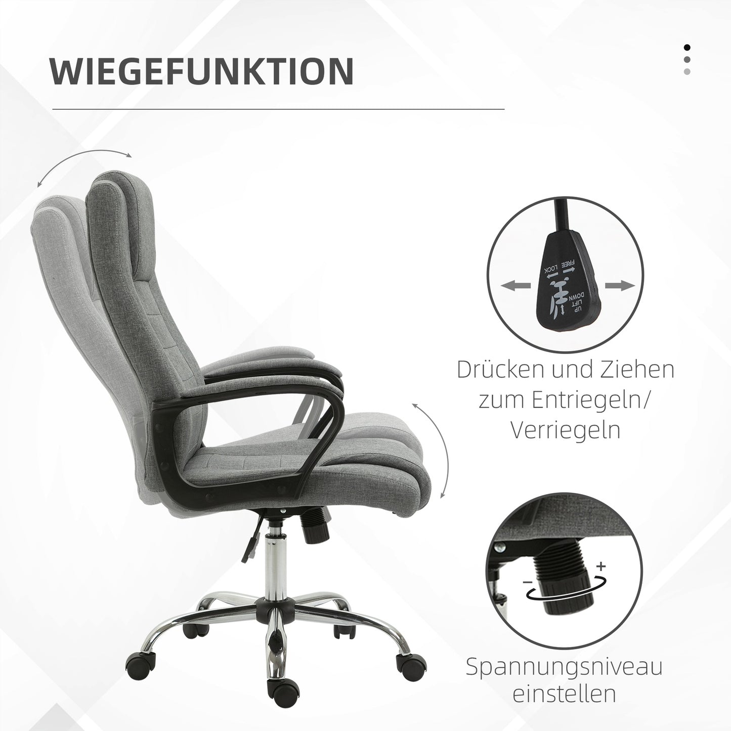 Ergonomic office chair, swivel, adjustable height, linen Touch