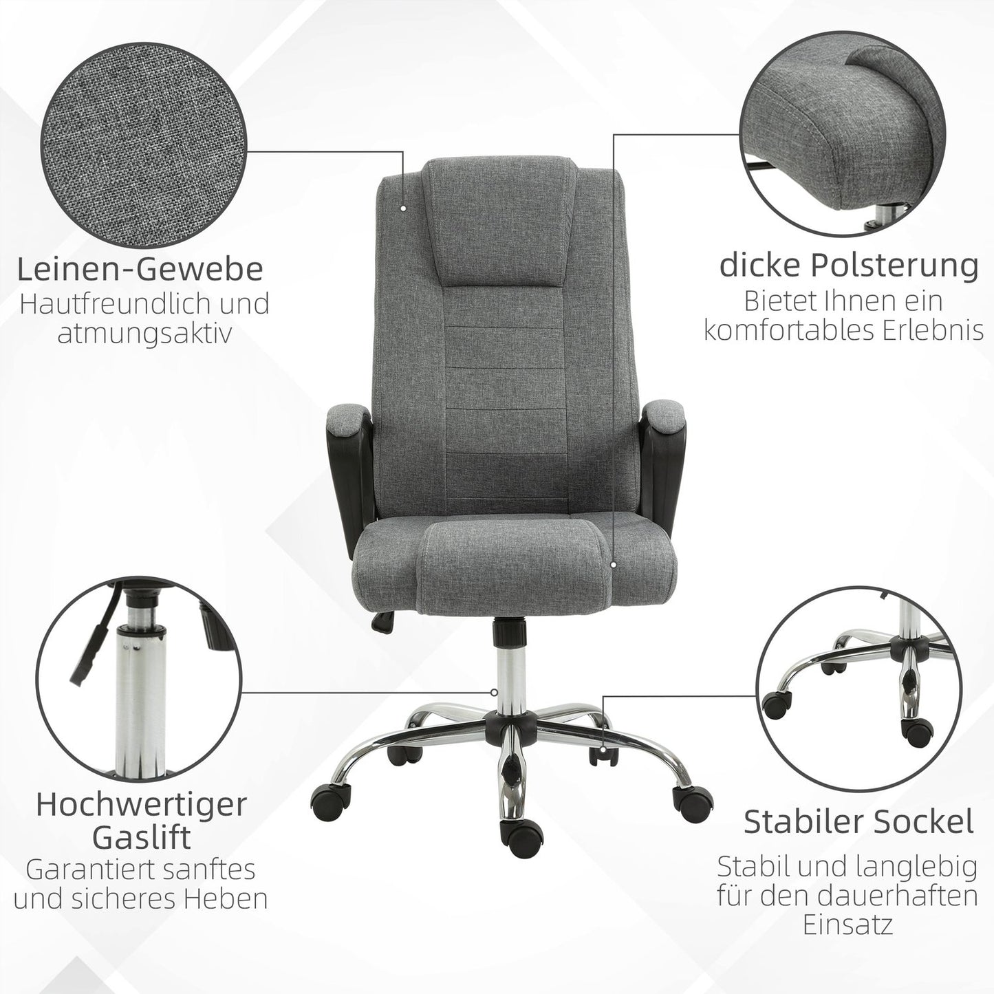 Ergonomic office chair, swivel, adjustable height, linen Touch