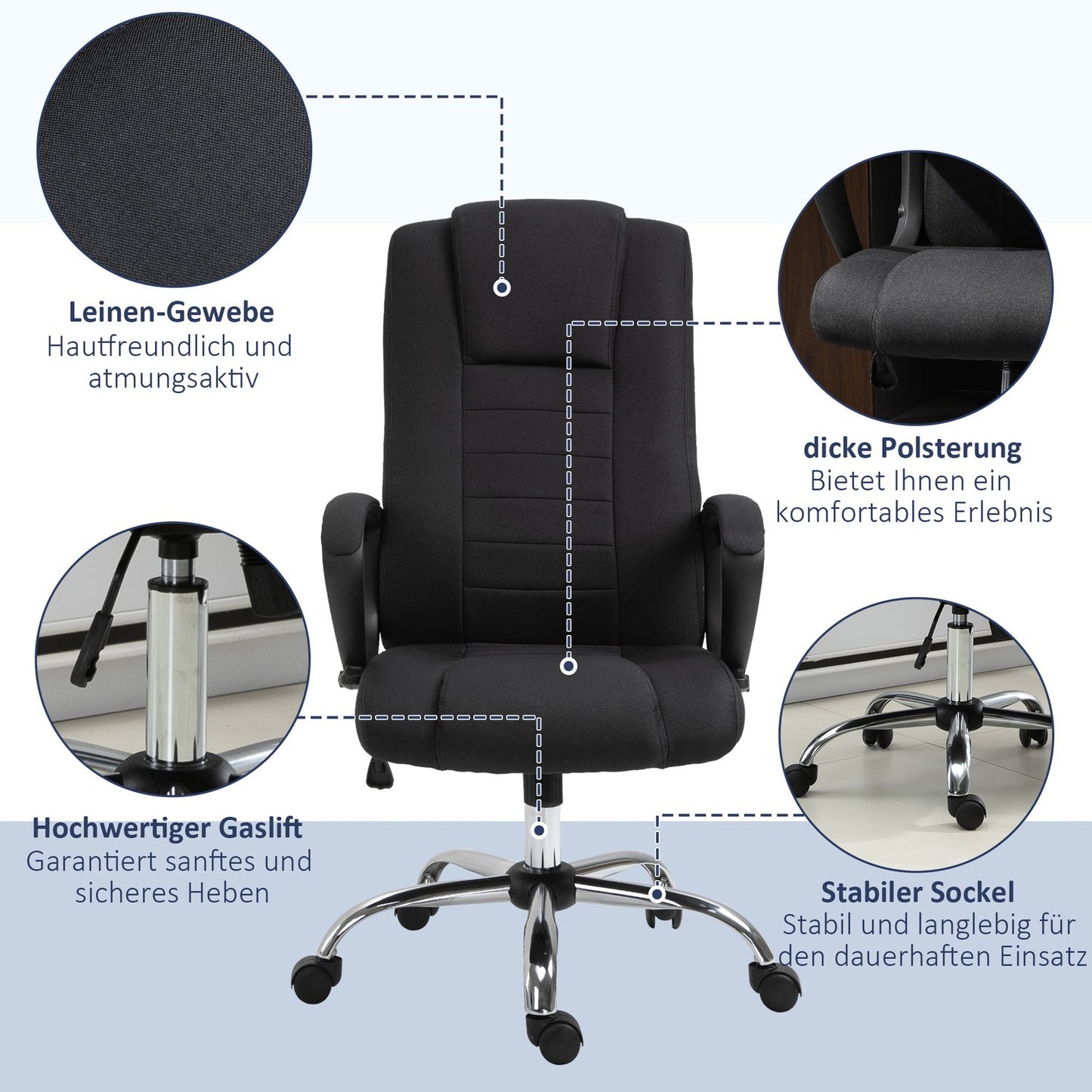 Ergonomic black office chair with headrest, height adjustable