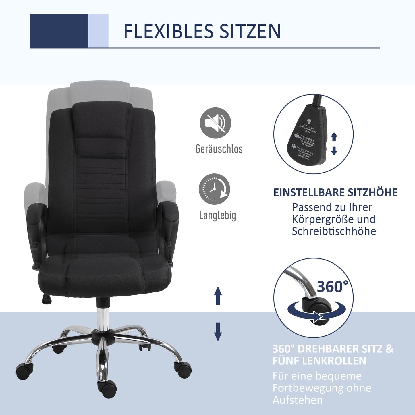Ergonomic black office chair with headrest, height adjustable