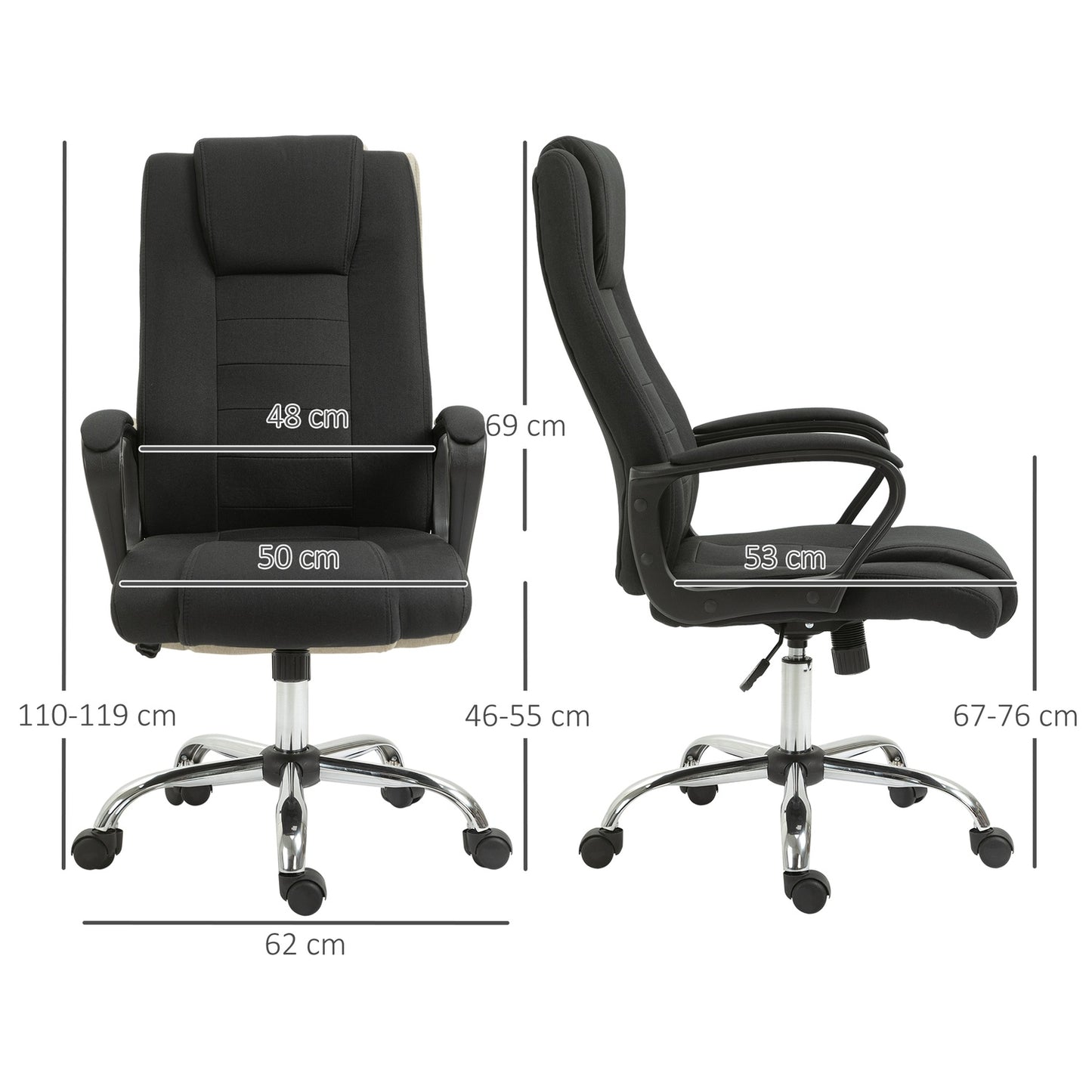 Ergonomic black office chair with headrest, height adjustable