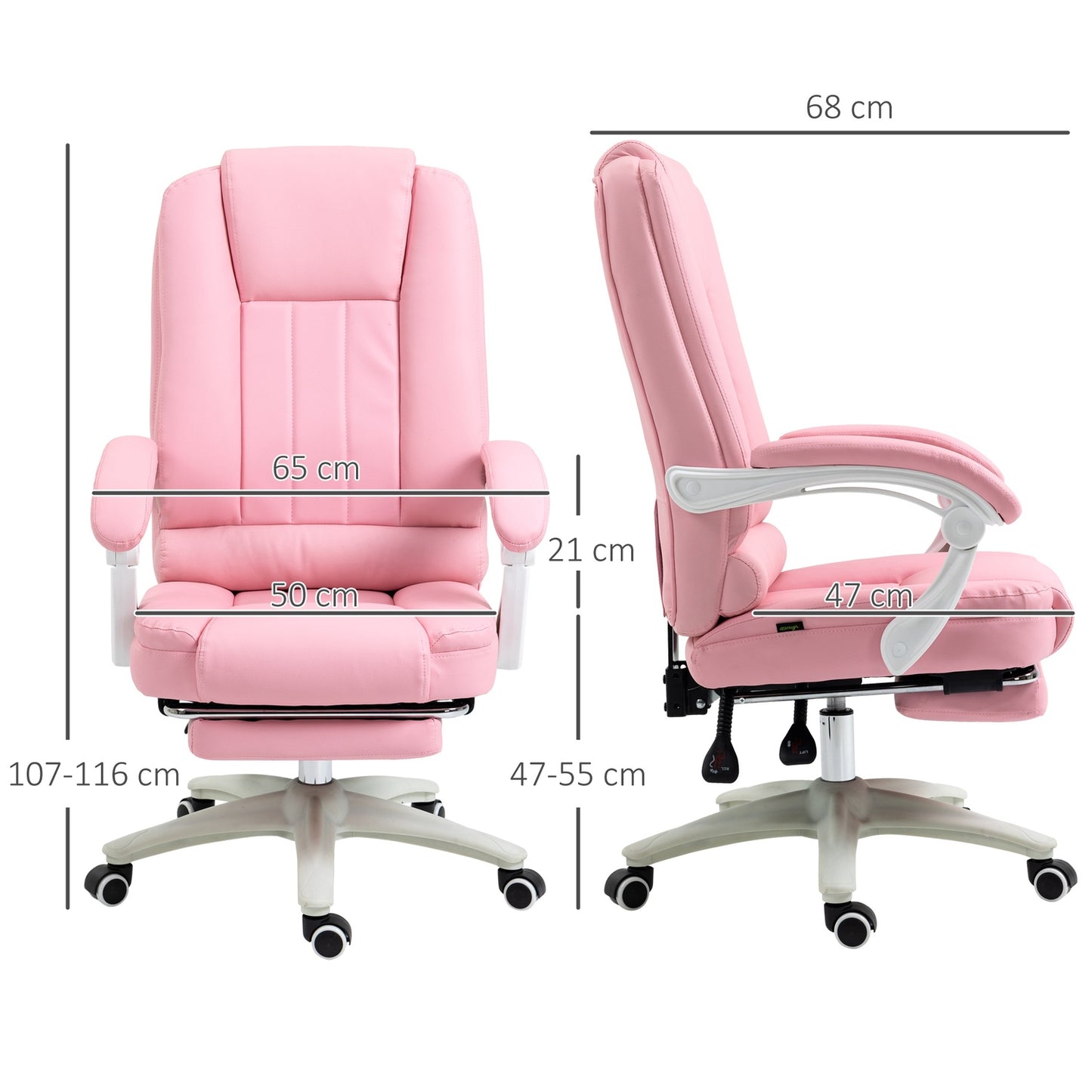Pink faux leather office chair - reclining, adjustable height
