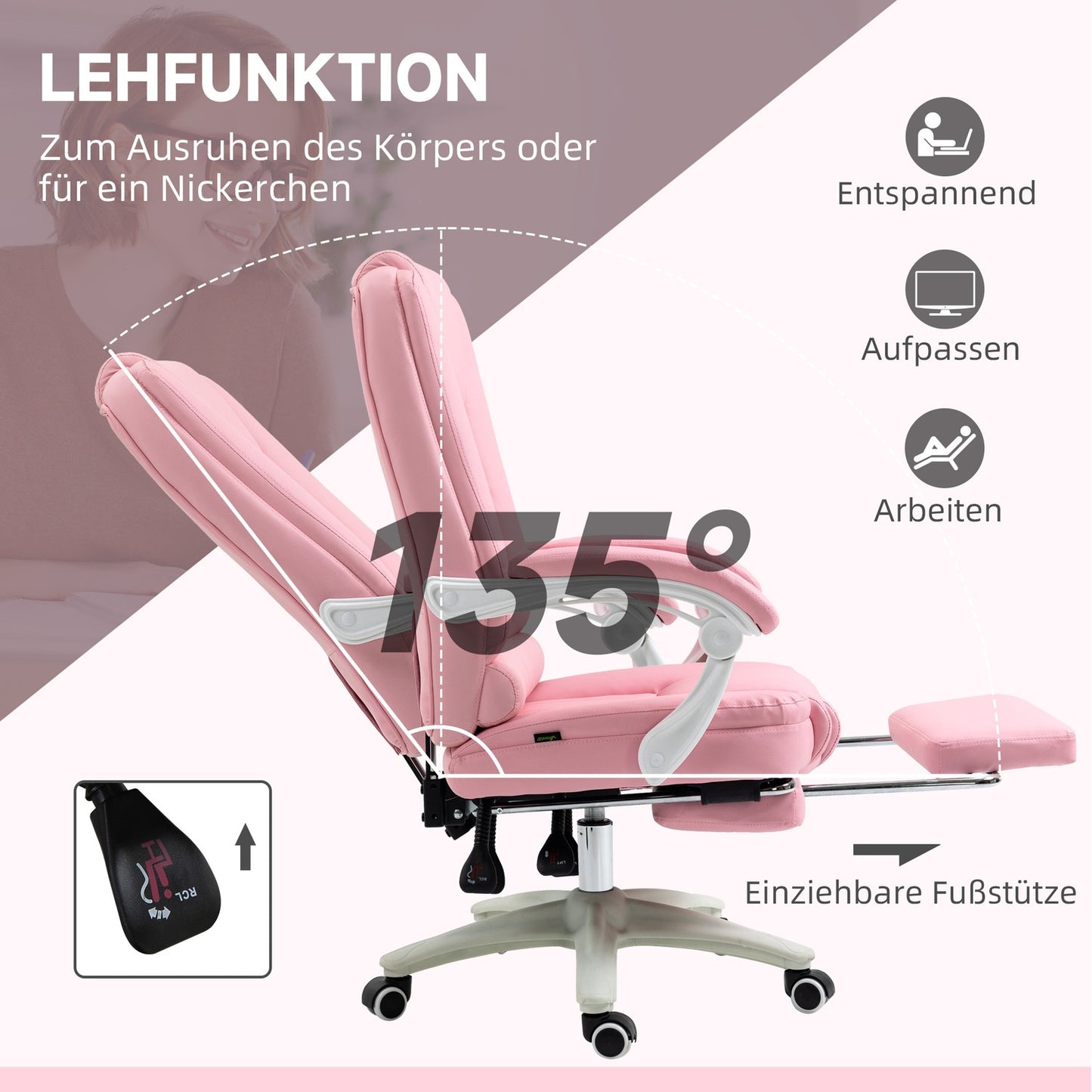 Pink faux leather office chair - reclining, adjustable height