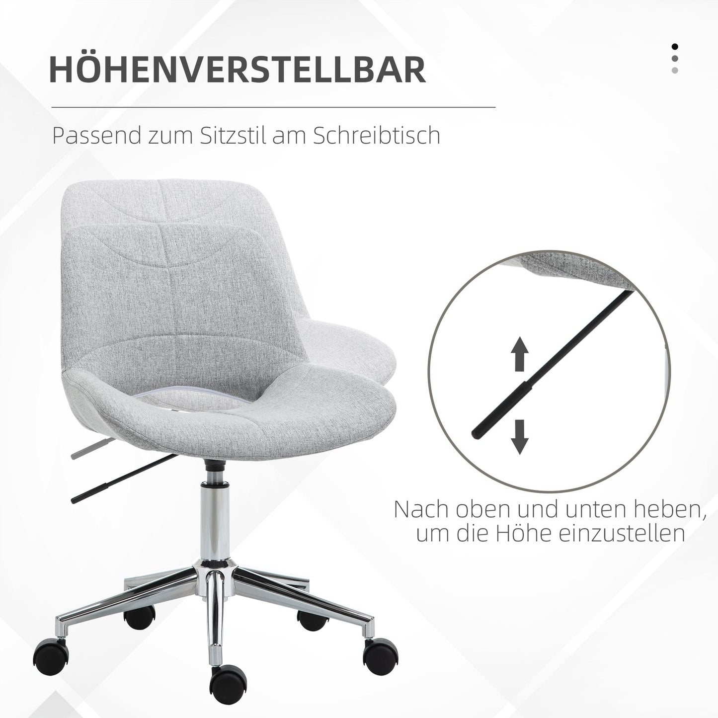 Height-adjustable swivel office chair, linen look, light grey