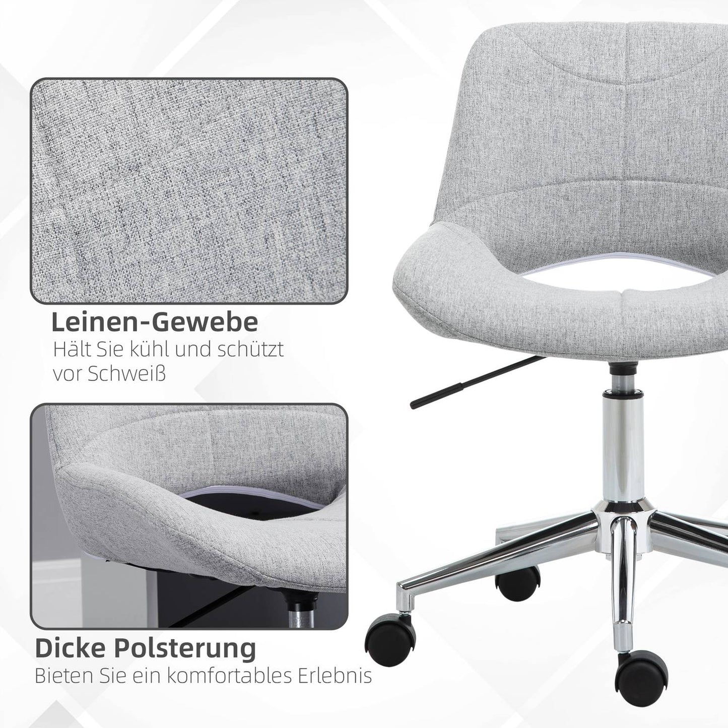 Height-adjustable swivel office chair, linen look, light grey