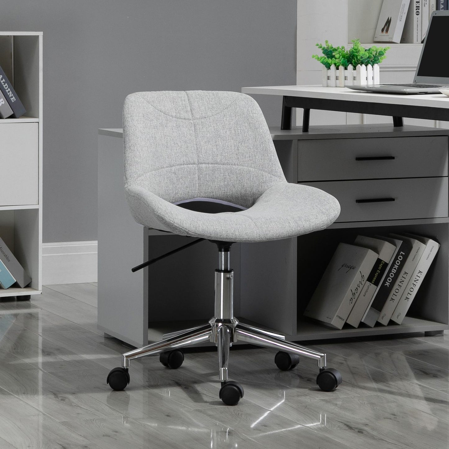 Height-adjustable swivel office chair, linen look, light grey
