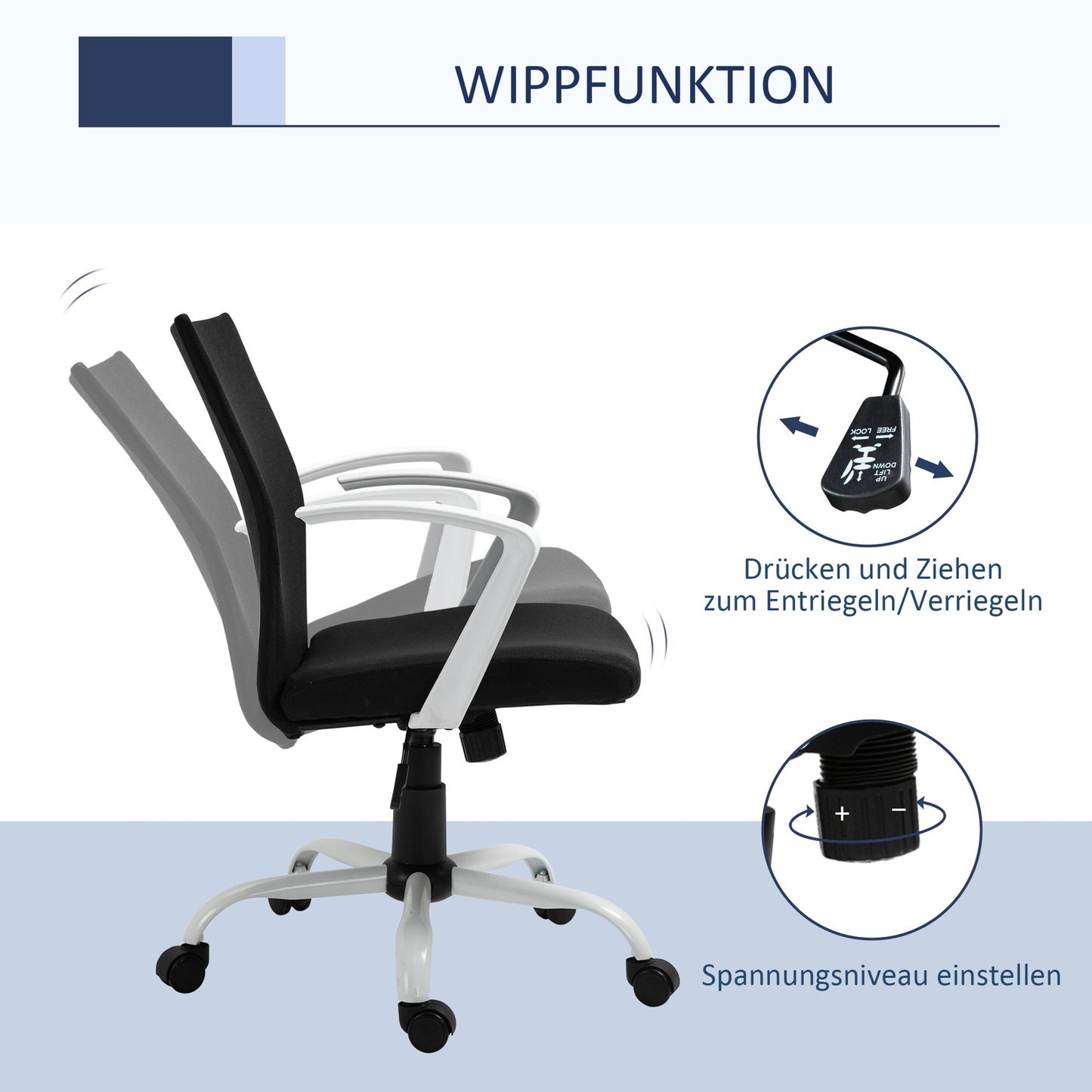 Office chair, ergonomic mesh back, 360° rotatable, black