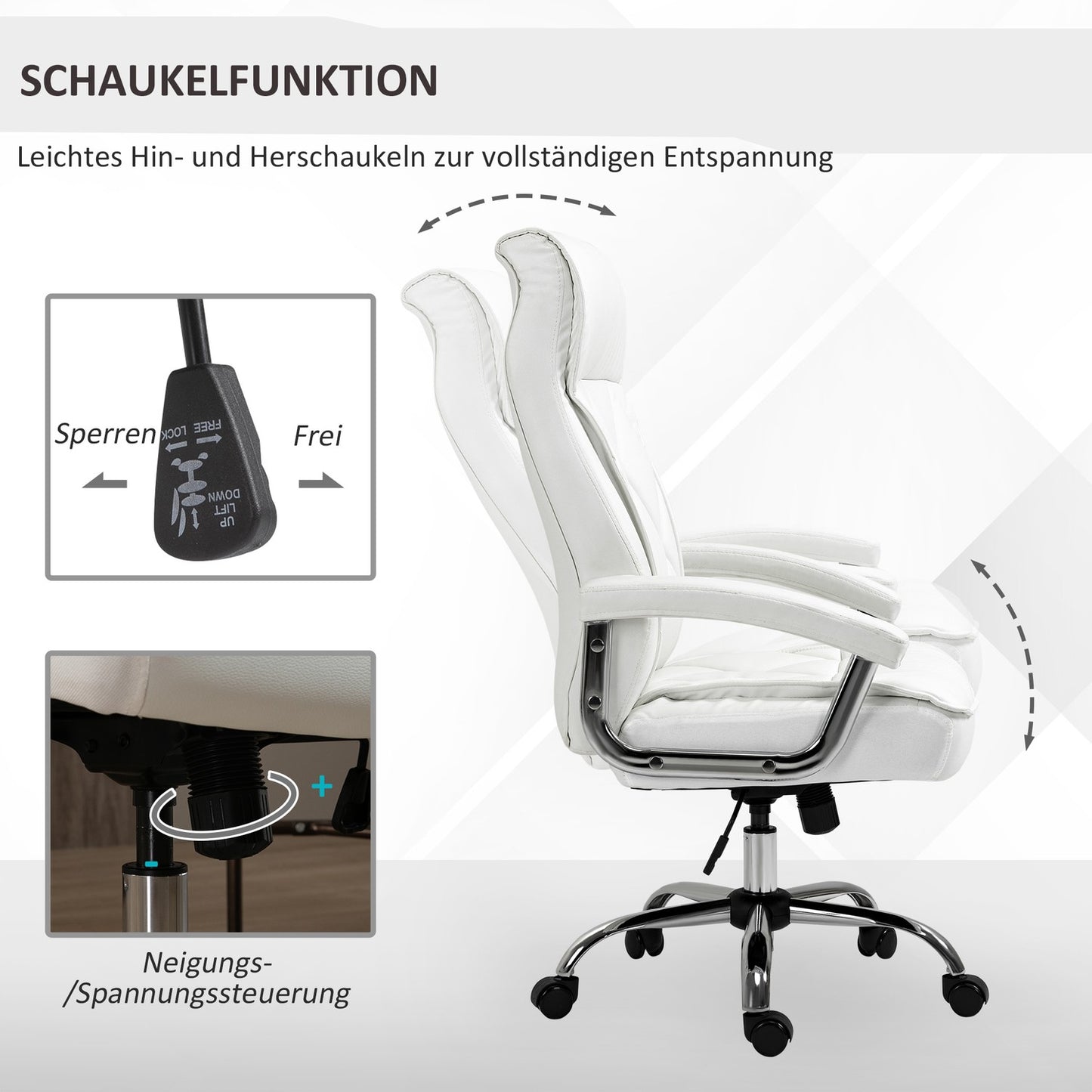 White ergonomic office chair - adjustable height, swivel, tilt