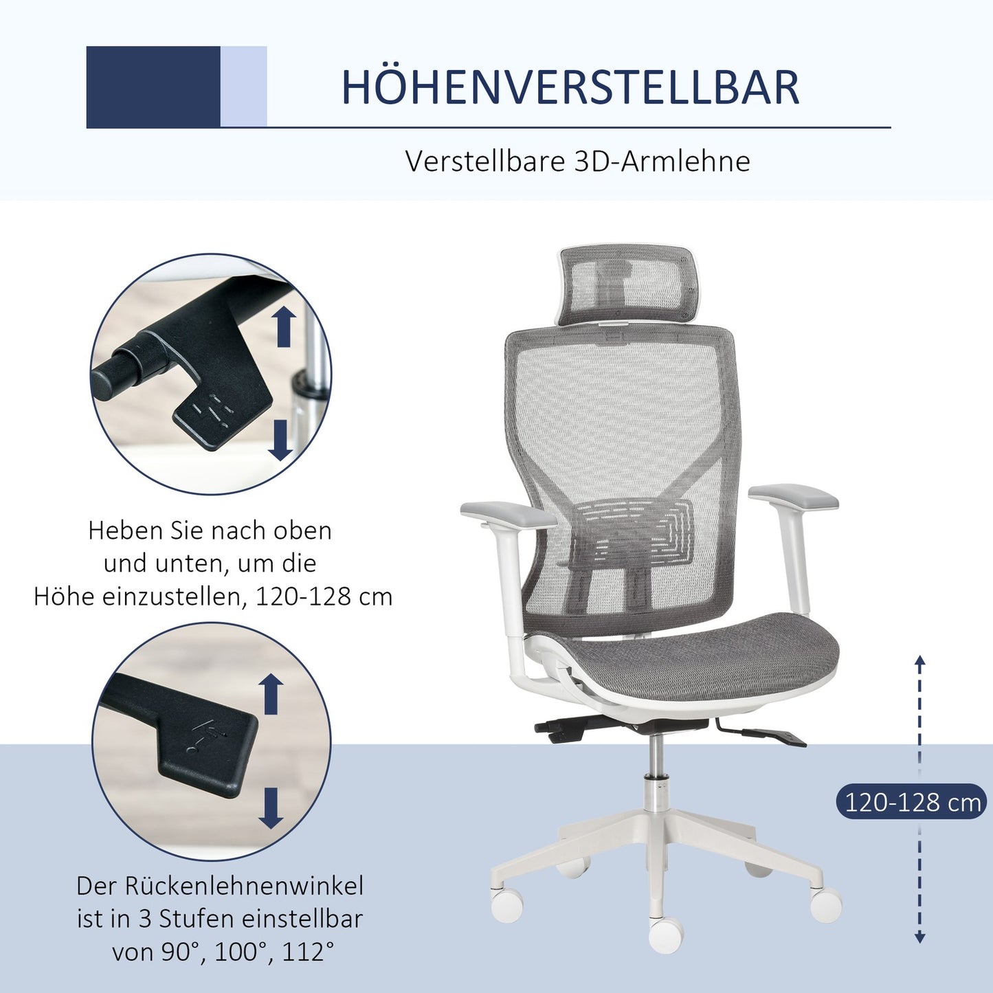 Ergonomic gaming office chair, rotatable with lumbar support and 3D armrests