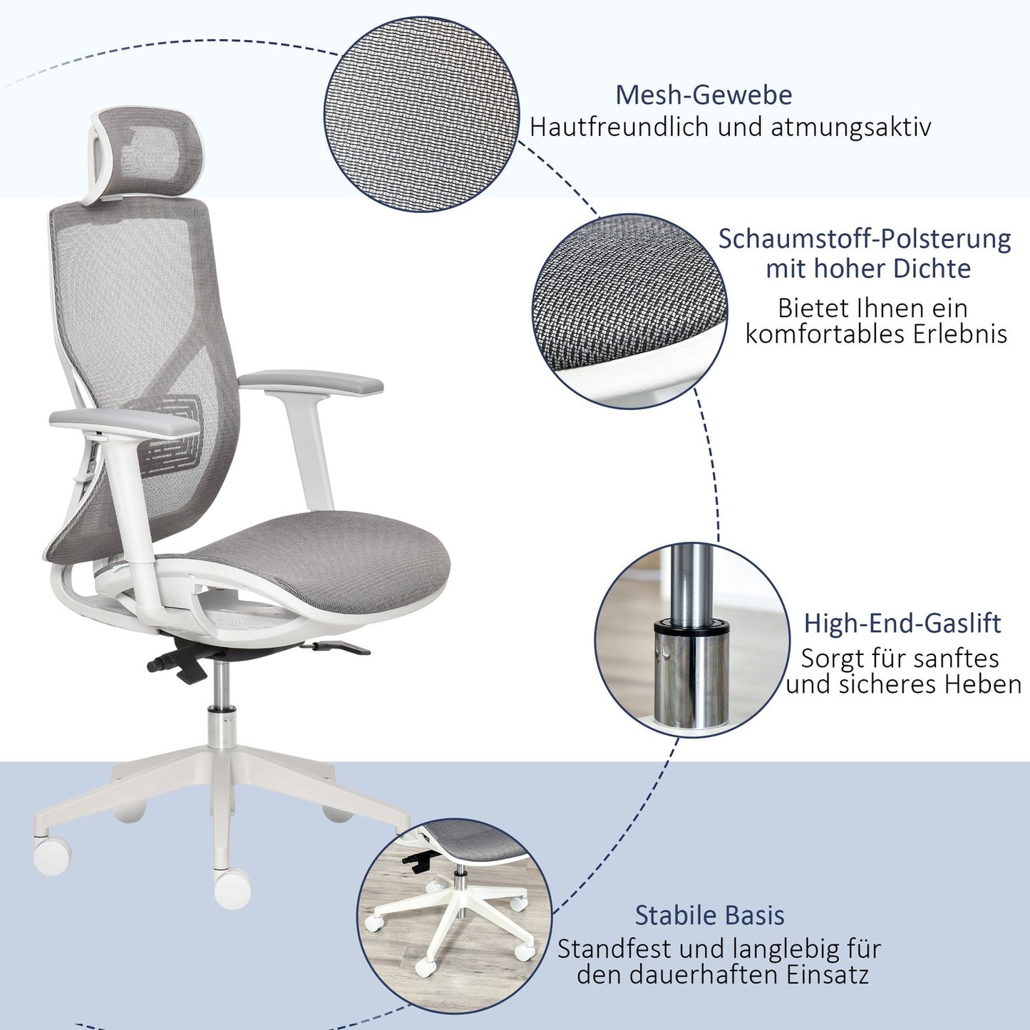 Ergonomic gaming office chair, rotatable with lumbar support and 3D armrests