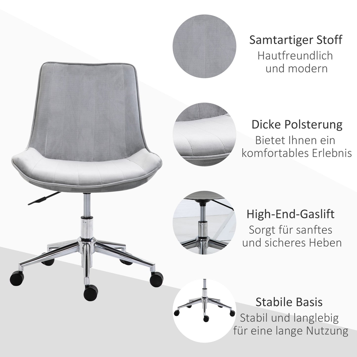 Desk chair, height adjustable, 360° rotatable, velvet grey
