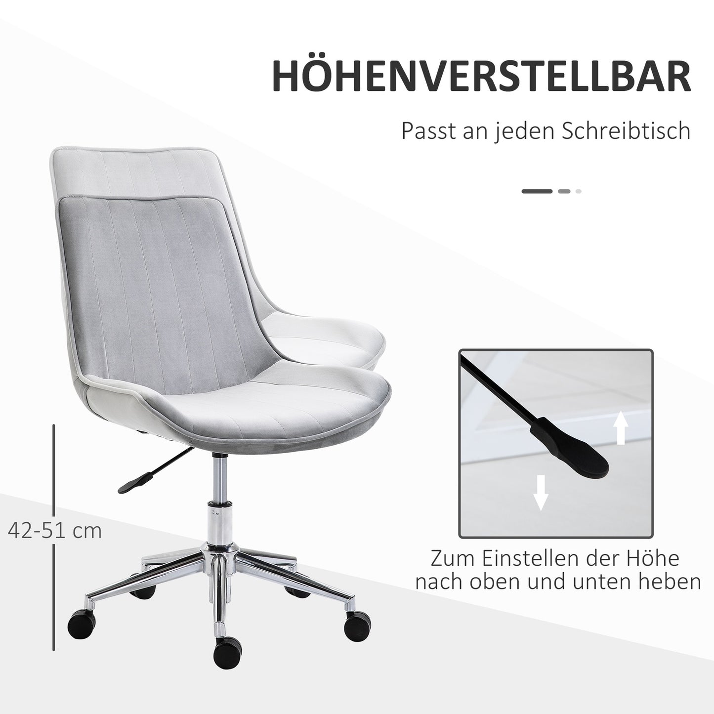 Desk chair, height adjustable, 360° rotatable, velvet grey