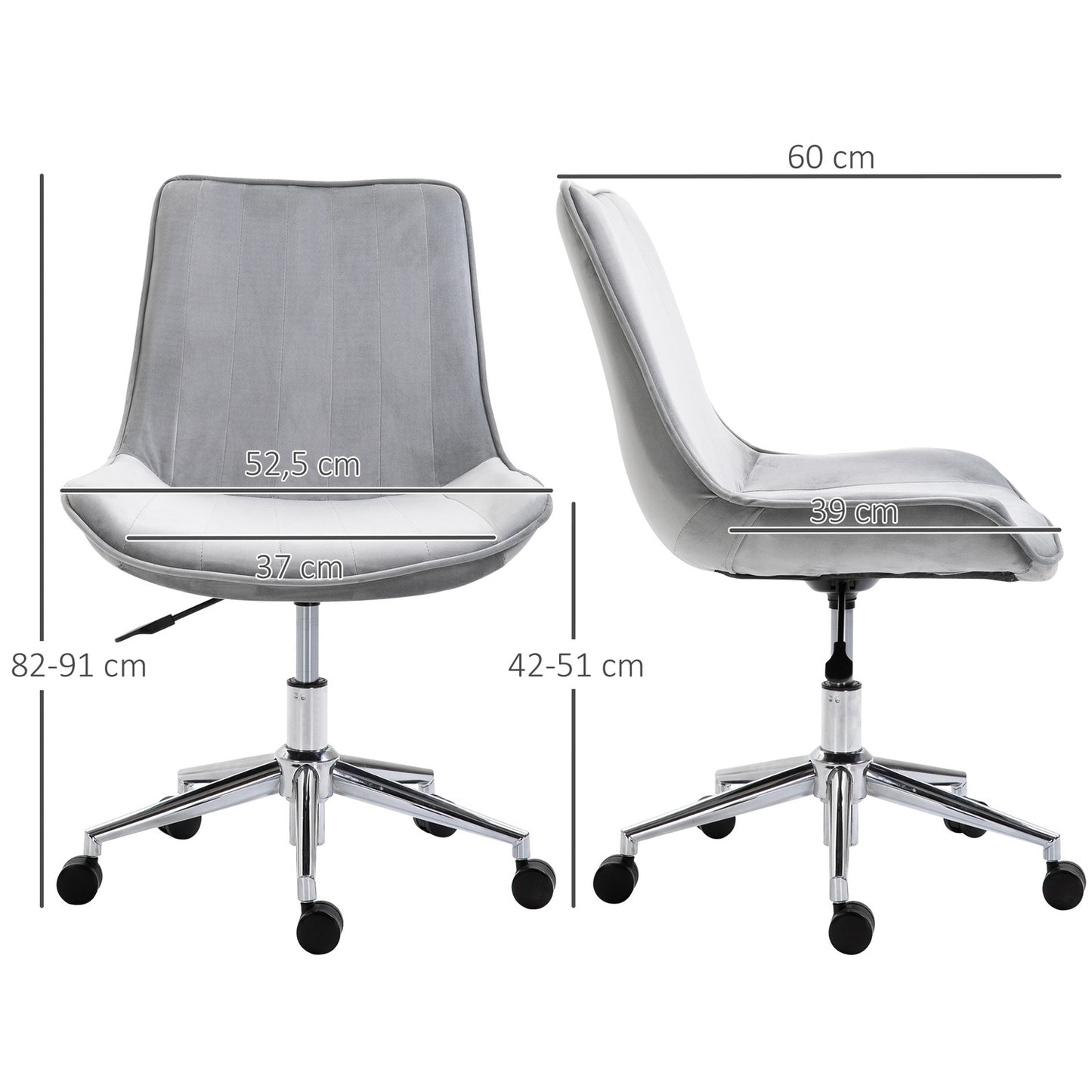 Desk chair, height adjustable, 360° rotatable, velvet grey