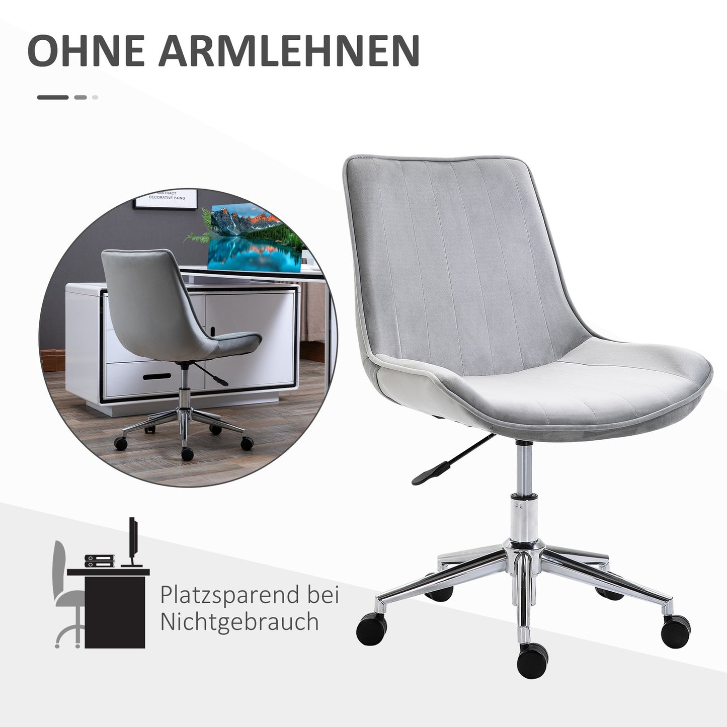 Desk chair, height adjustable, 360° rotatable, velvet grey