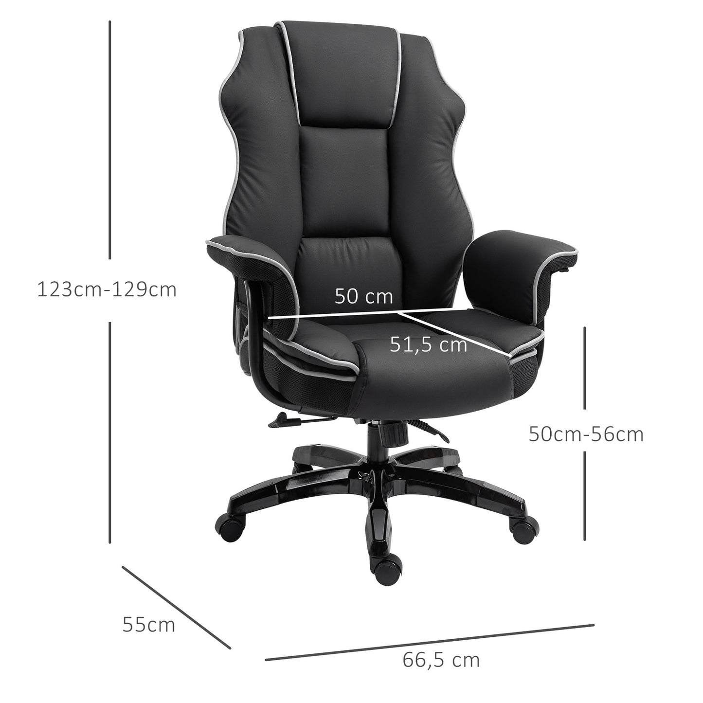 Ergonomic office chair in black artificial leather, adjustable with armrests