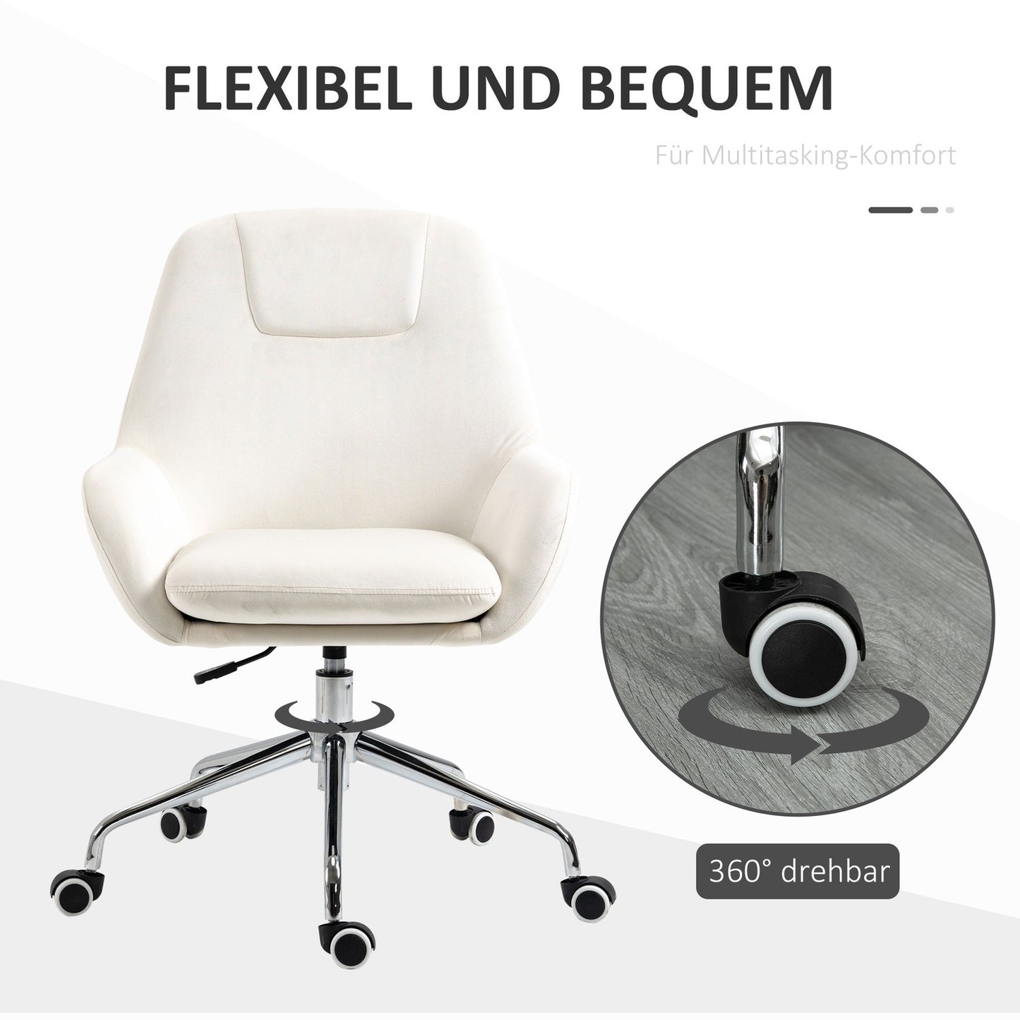 Ergonomic swivel office chair, adjustable height, velvet cream