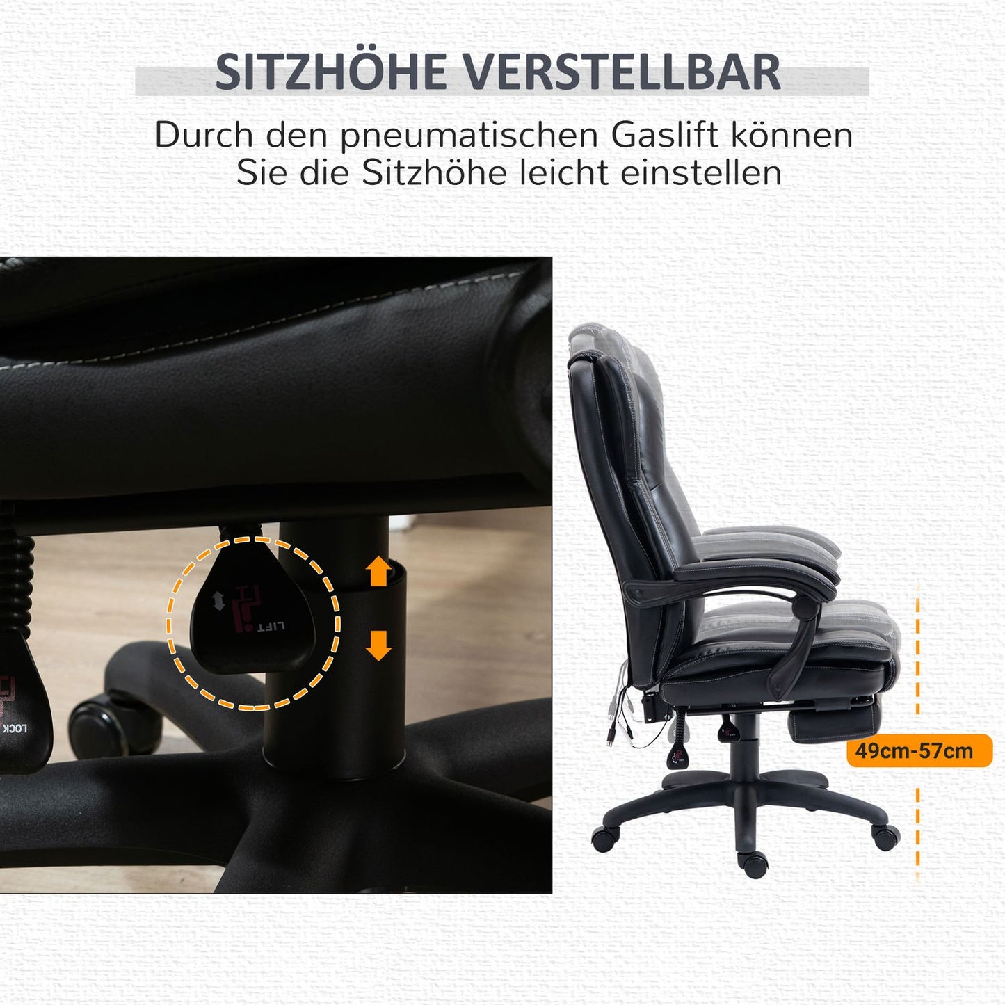 Office chair with footrest and massage, adjustable height