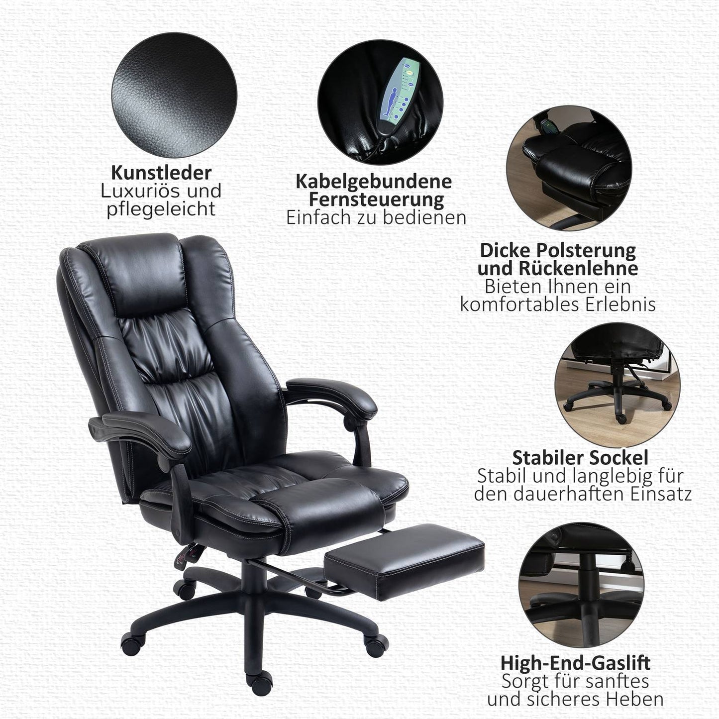 Office chair with footrest and massage, adjustable height
