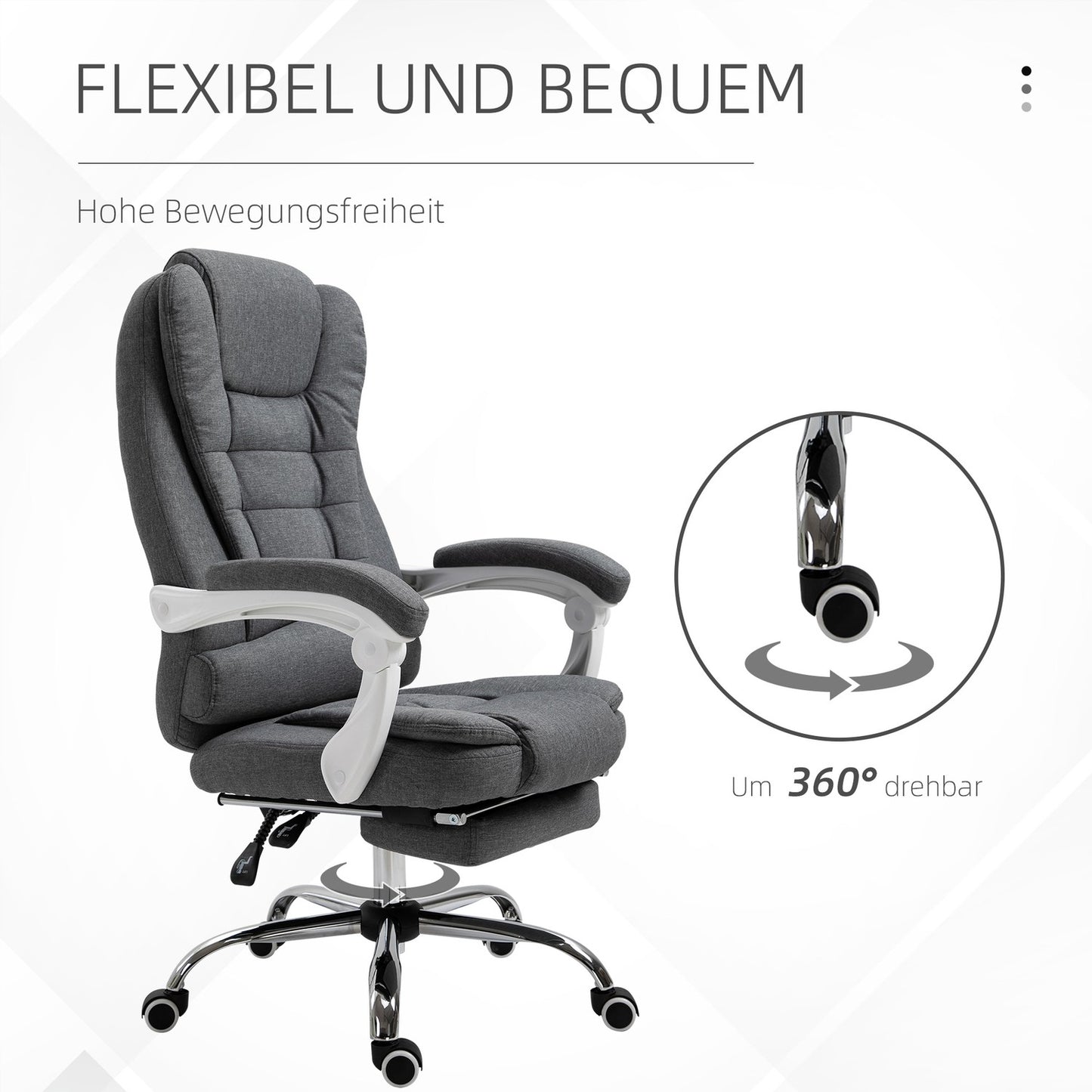 Office chair with footrest, height adjustable, linen look