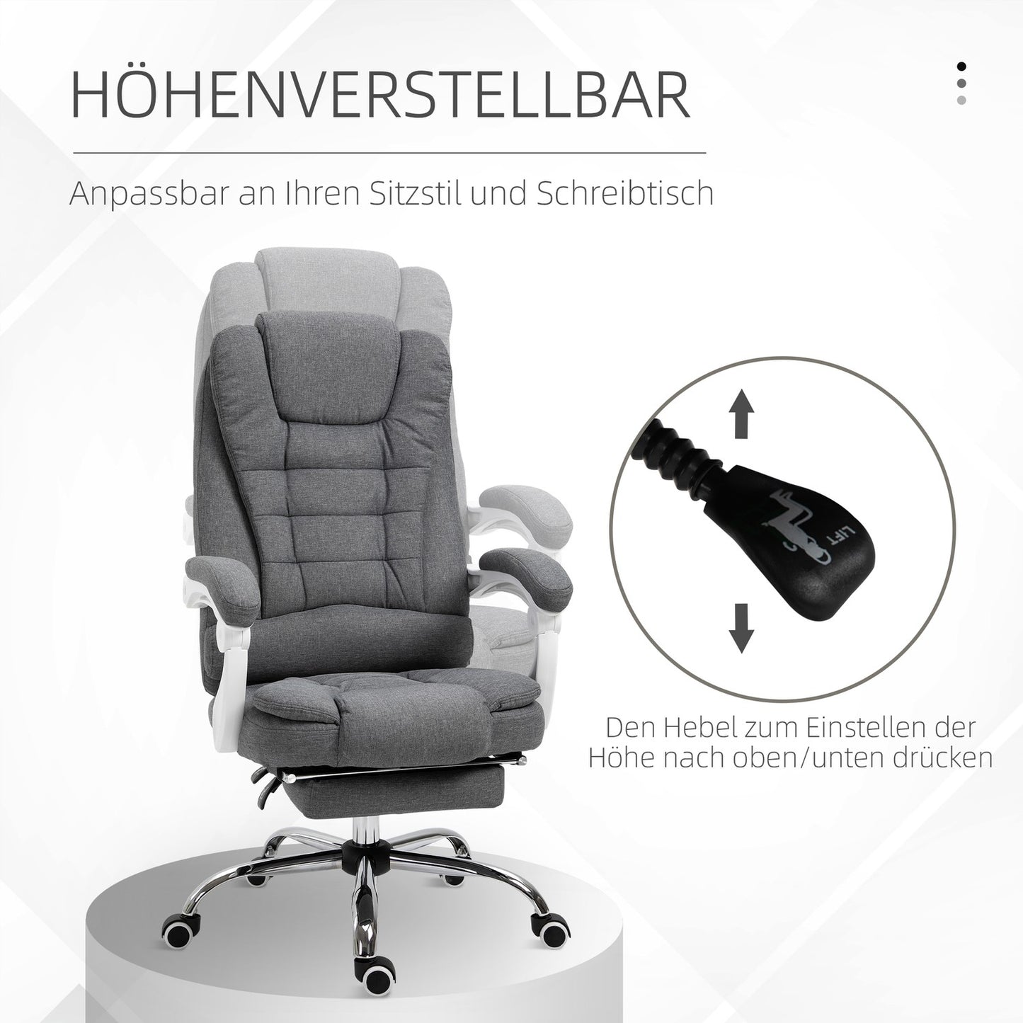 Office chair with footrest, height adjustable, linen look