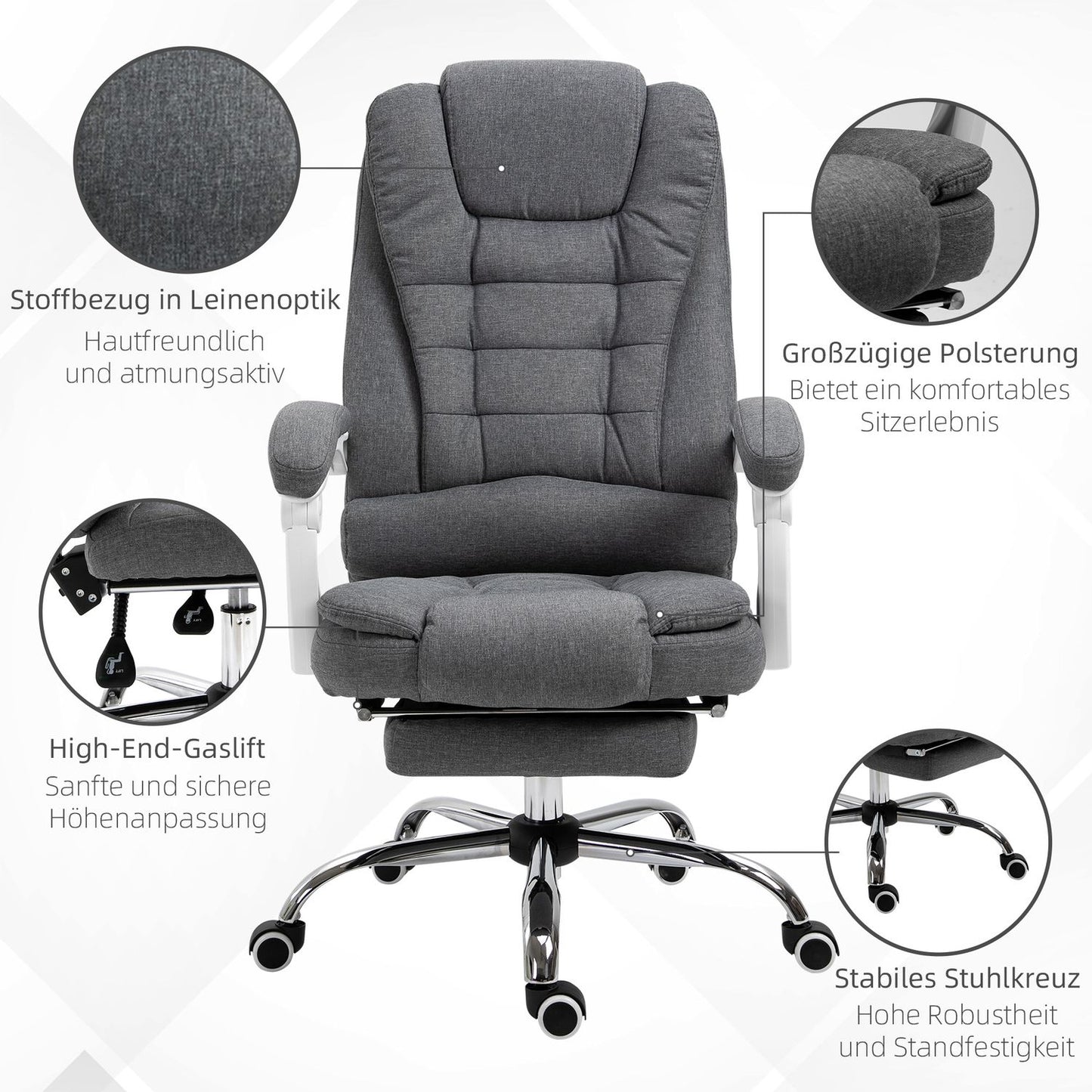 Office chair with footrest, height adjustable, linen look