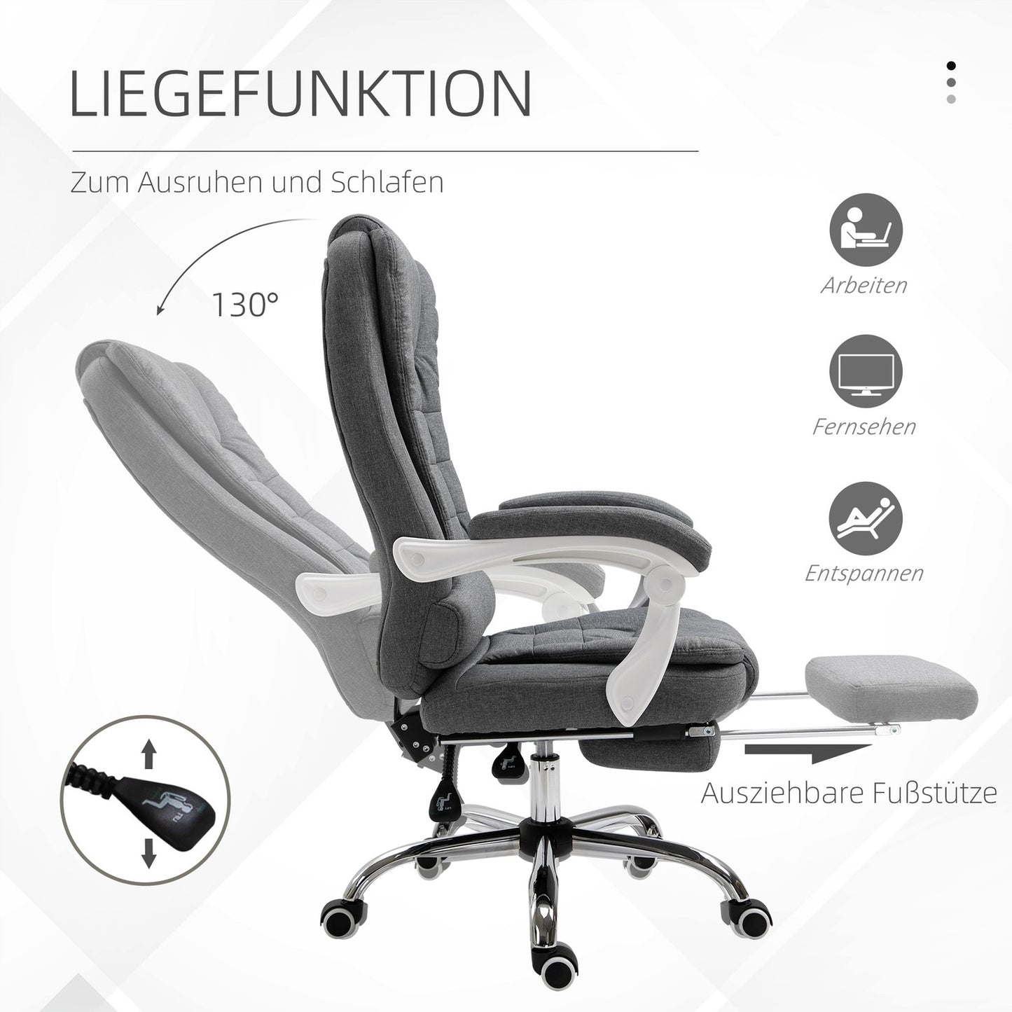 Office chair with footrest, height adjustable, linen look