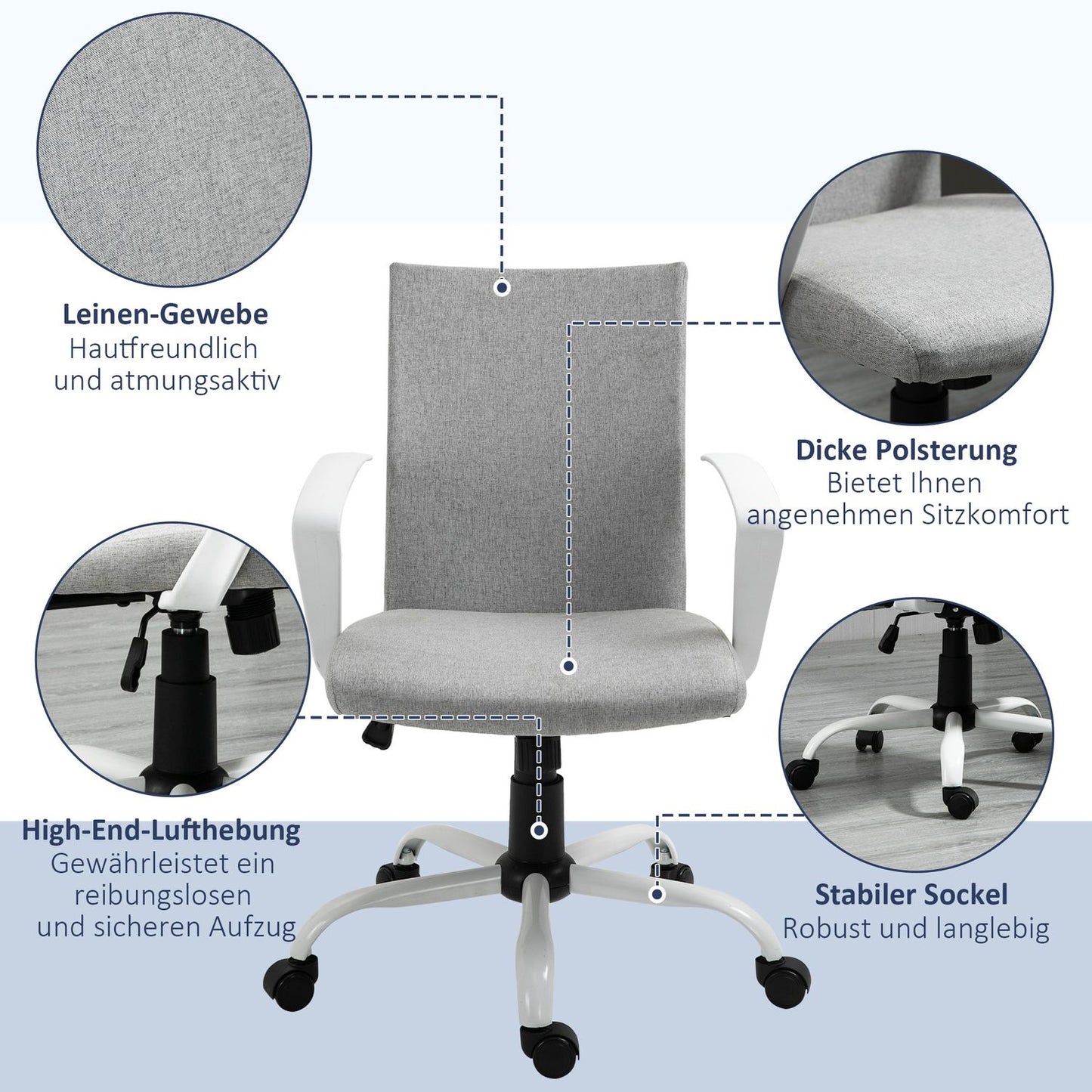Ergonomic office chair with headrest, mesh back and swivel wheels