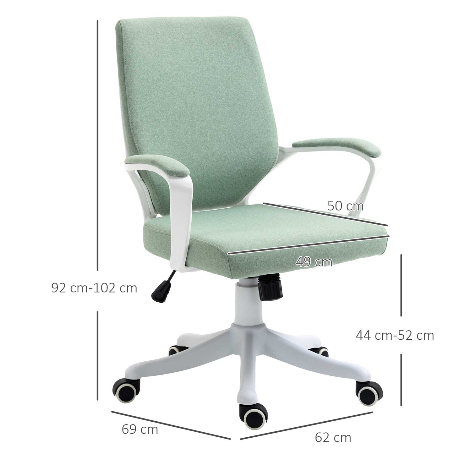Ergonomic green & white office chair, tilt function, 360° rotatable