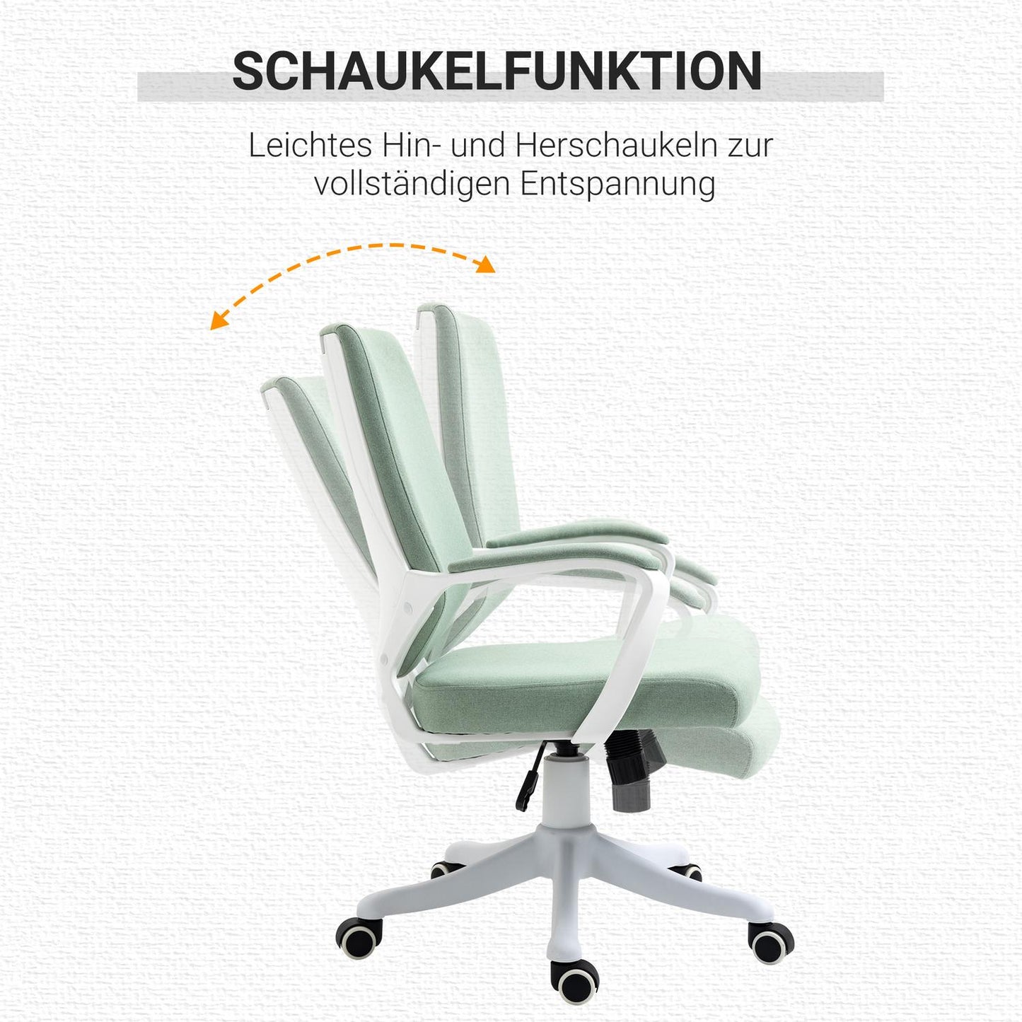 Ergonomic green & white office chair, tilt function, 360° rotatable