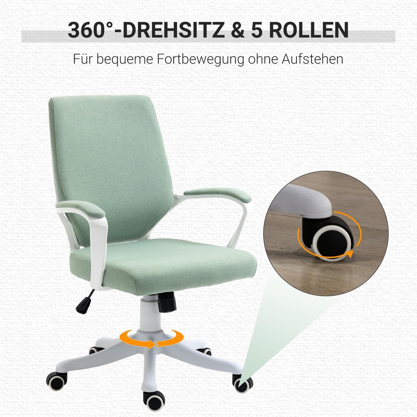 Ergonomic green & white office chair, tilt function, 360° rotatable