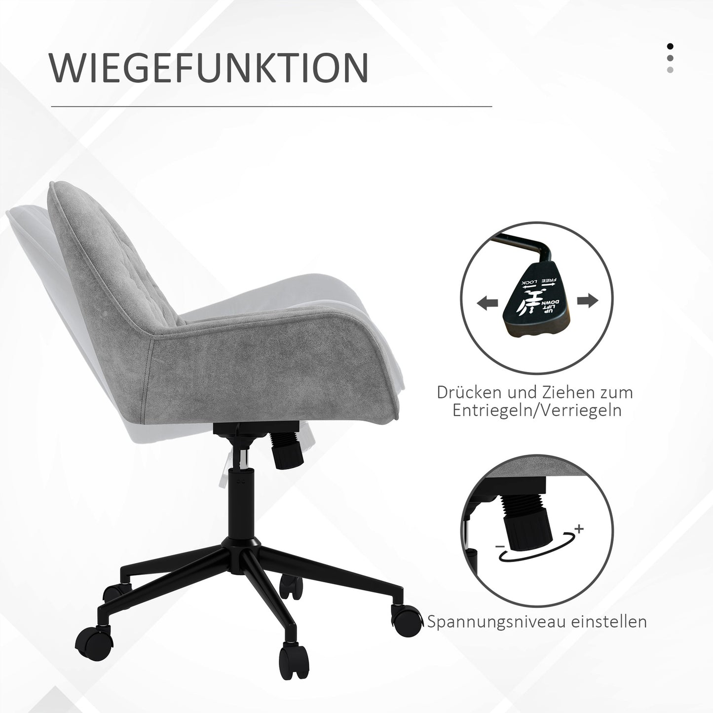 Ergonomic office chair with rocker, velvet look, adjustable