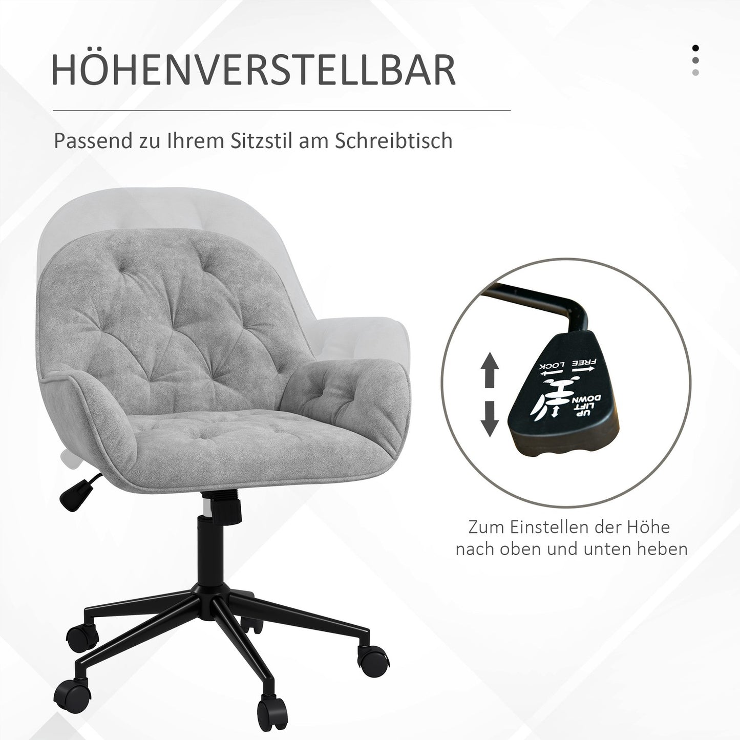 Ergonomic office chair with rocker, velvet look, adjustable