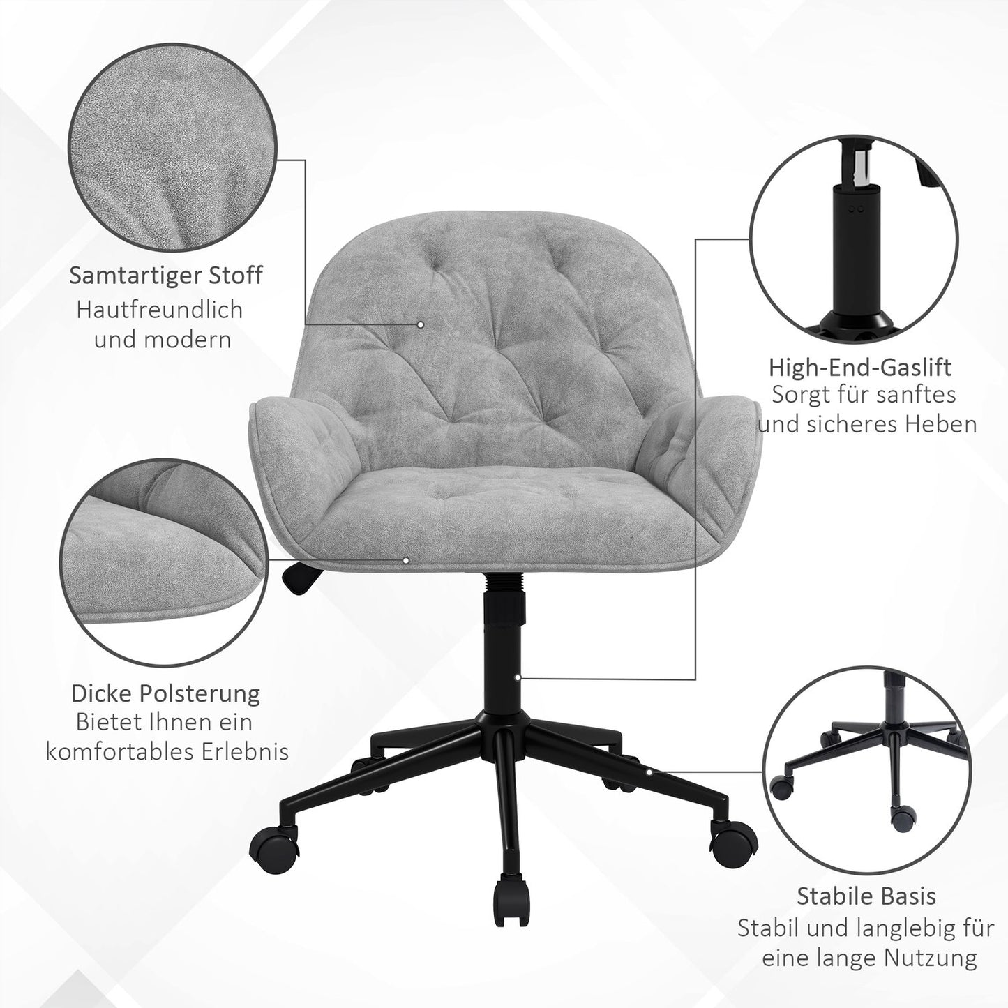 Ergonomic office chair with rocker, velvet look, adjustable