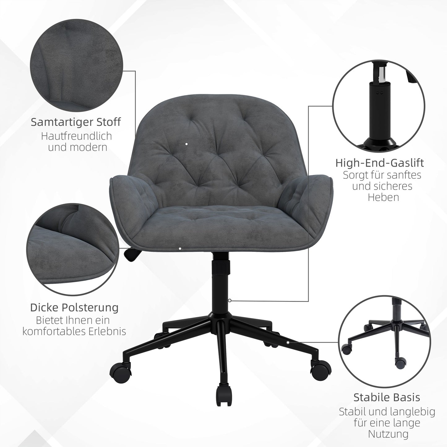 Ergonomic office chair, height adjustable, velvet look