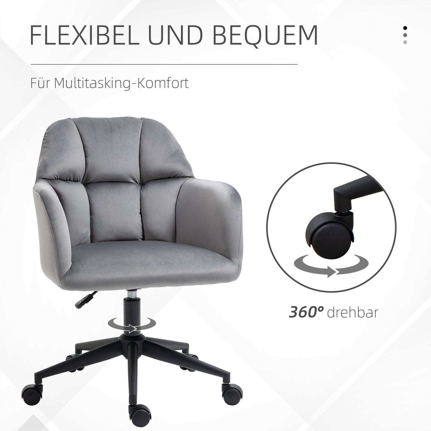 Ergonomic velvet office chair, height adjustable, grey