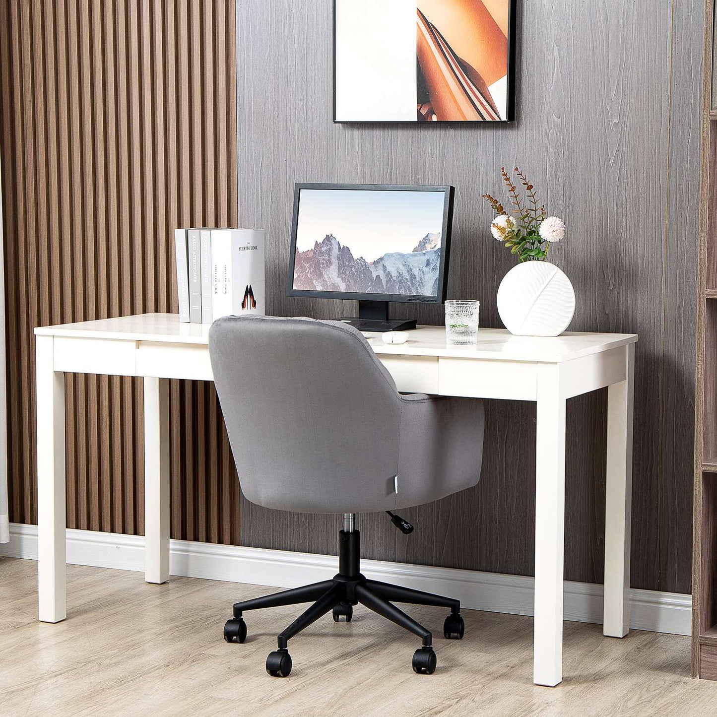 Ergonomic velvet office chair, height adjustable, grey