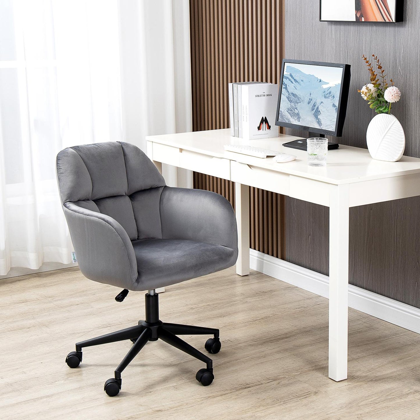 Ergonomic velvet office chair, height adjustable, grey