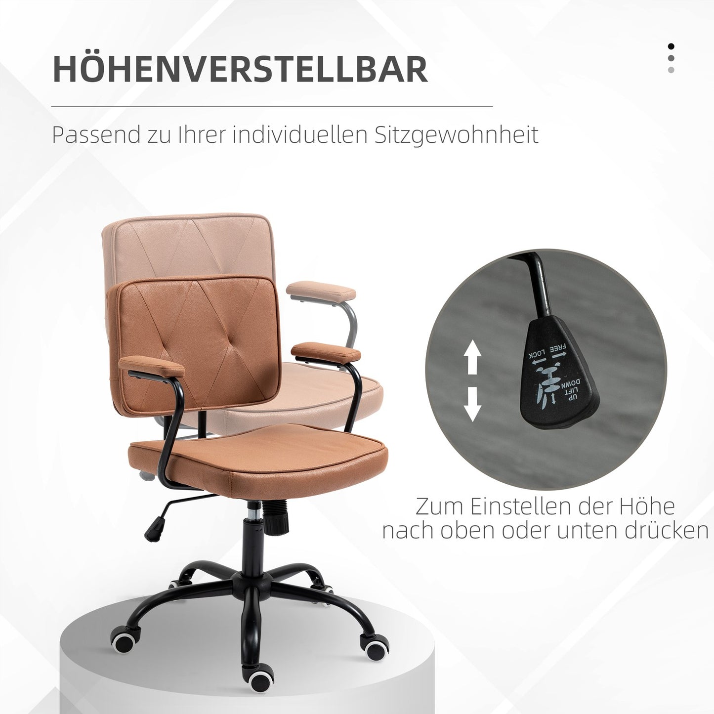 Office chair with wheels, adjustable height, 360° rotatable