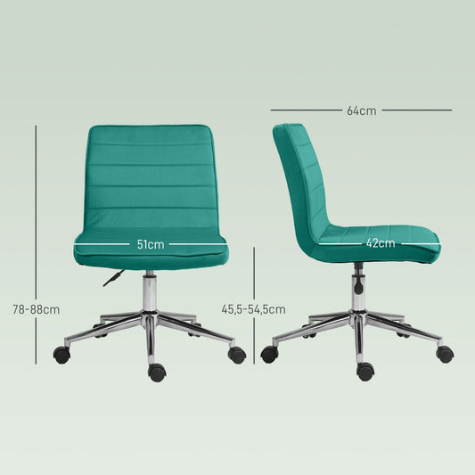 Adjustable velvet green office chair - no armrest, 120 kg capacity