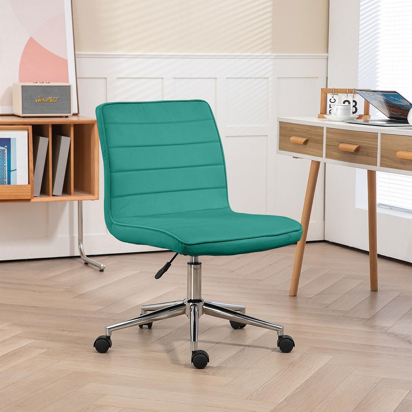 Adjustable velvet green office chair - no armrest, 120 kg capacity