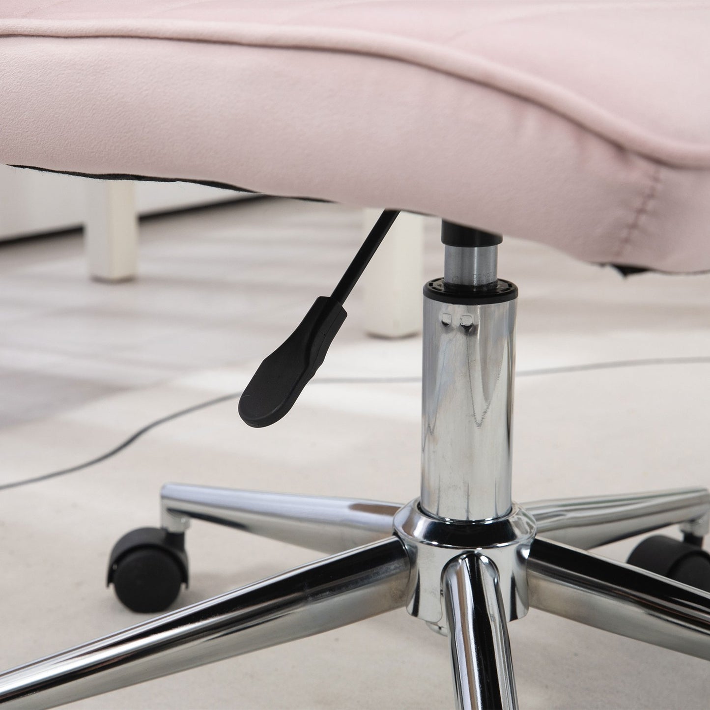 Pink Velvet Swivel Office chair, no arms, adjustable height