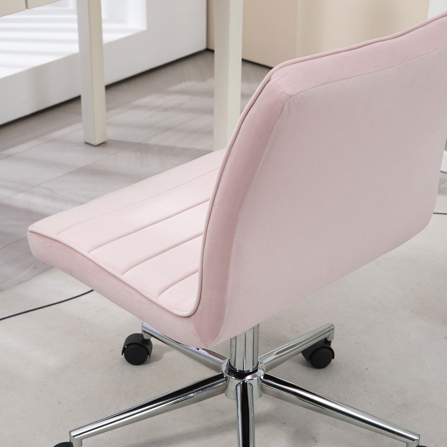 Pink Velvet Swivel Office chair, no arms, adjustable height