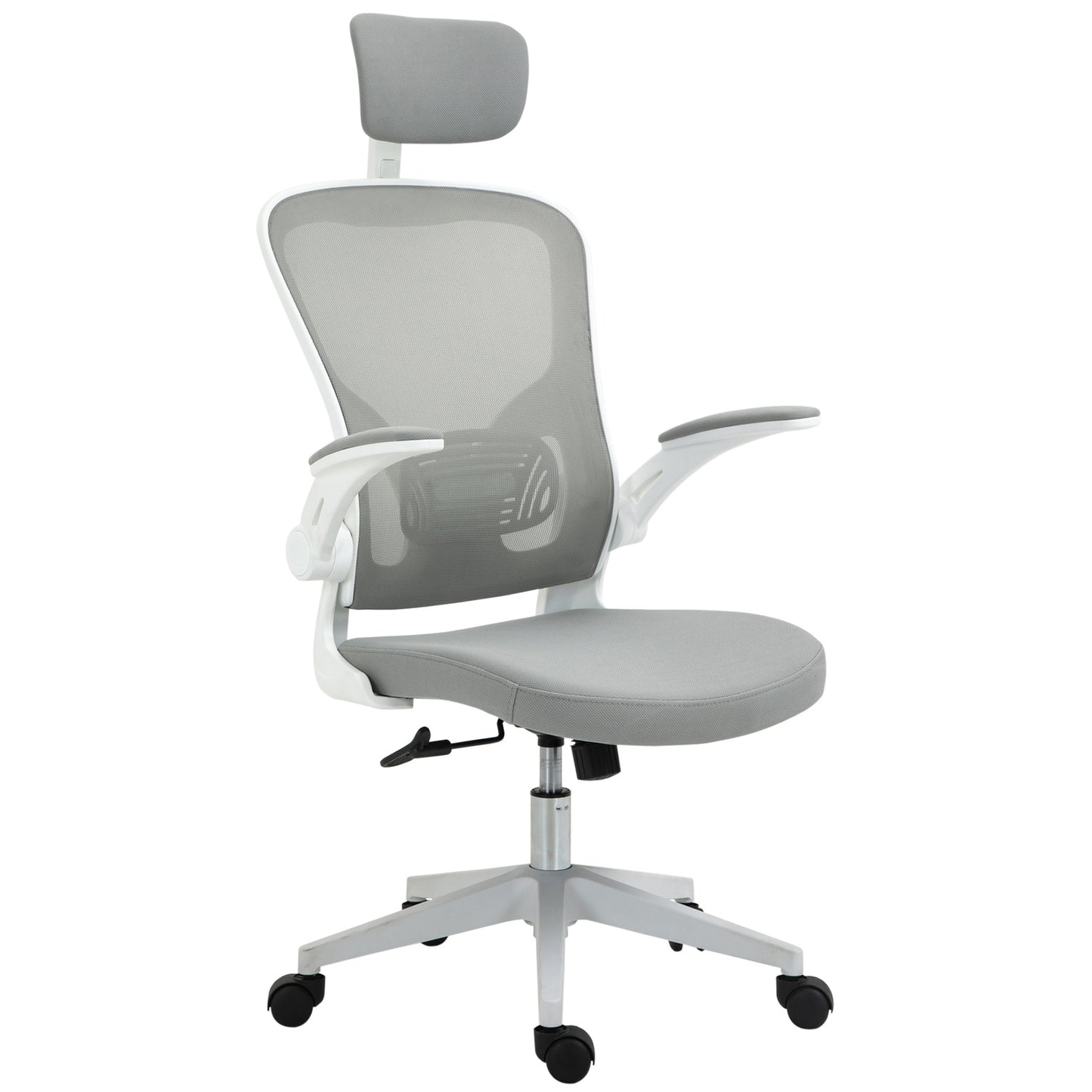 Ergonomic office chair, high back with lumbar support, gray