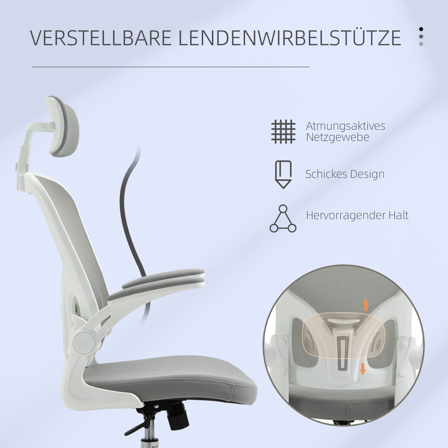 Ergonomic office chair, high back with lumbar support, gray