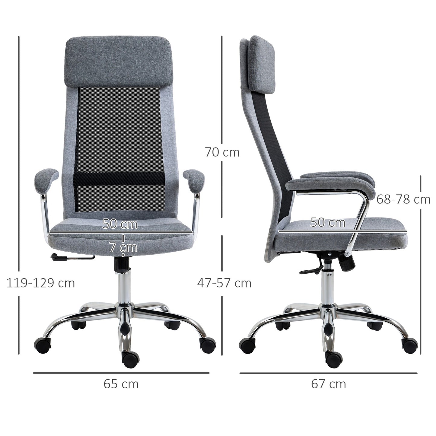 Ergonomic office chair, adjustable with headrest, light grey