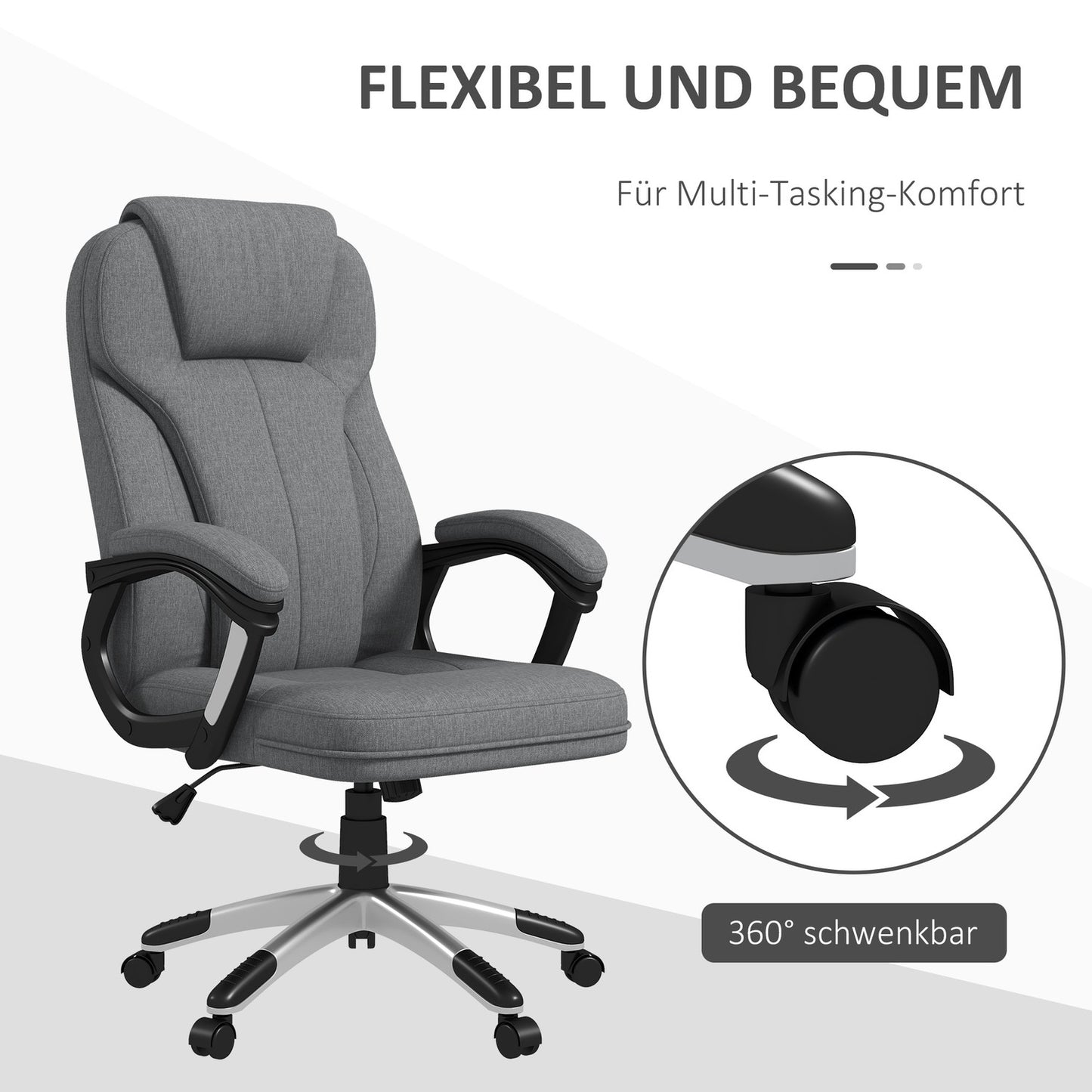 Ergonomic office chair - adjustable height, gray linen, headrest