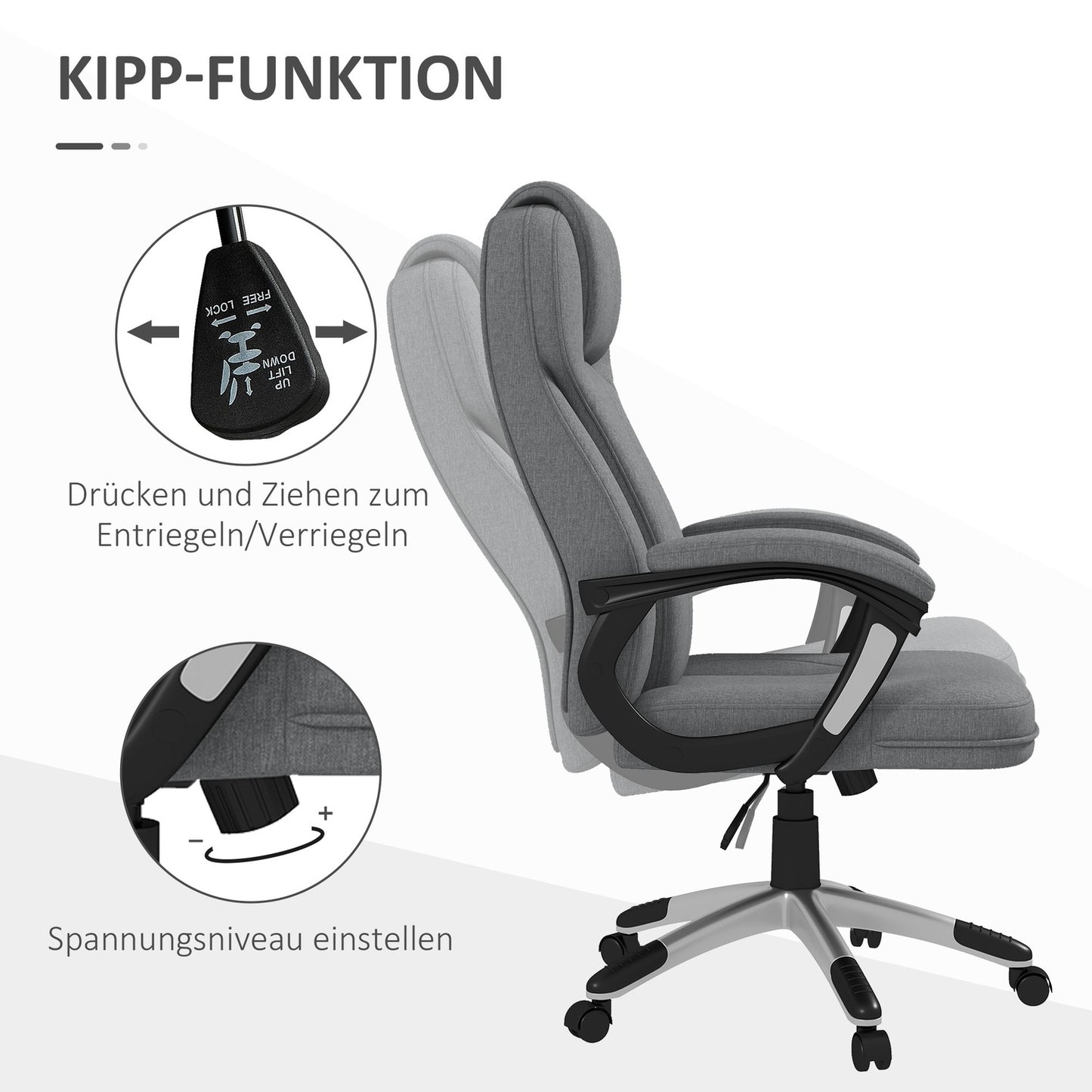 Ergonomic office chair - adjustable height, gray linen, headrest