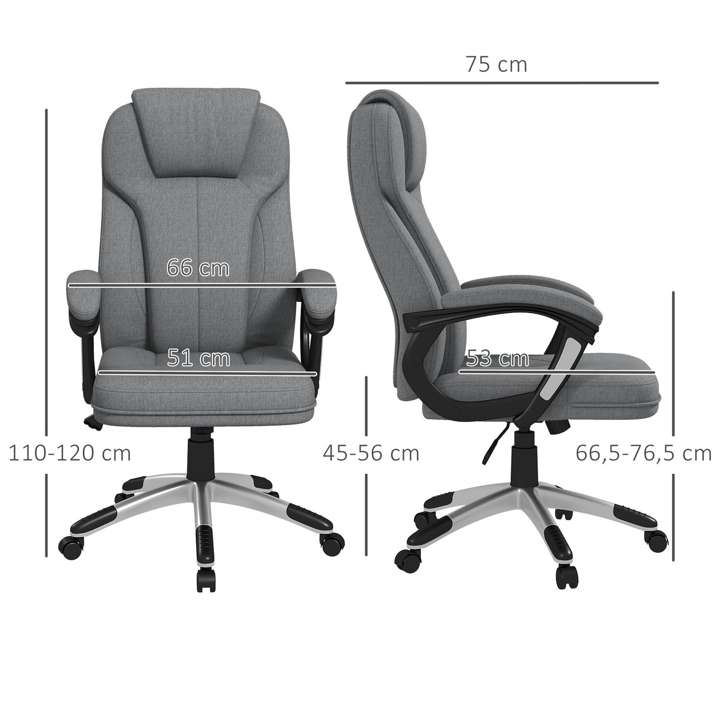 Ergonomic office chair - adjustable height, gray linen, headrest