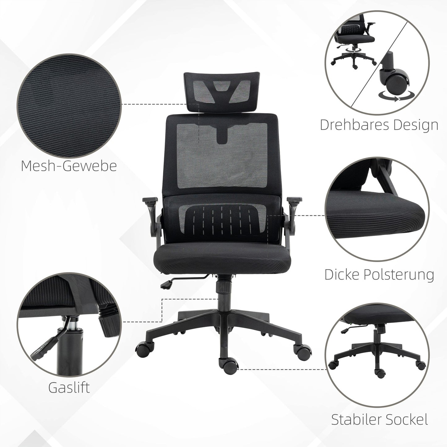Ergonomic office chair with adjustable headrest and armrest