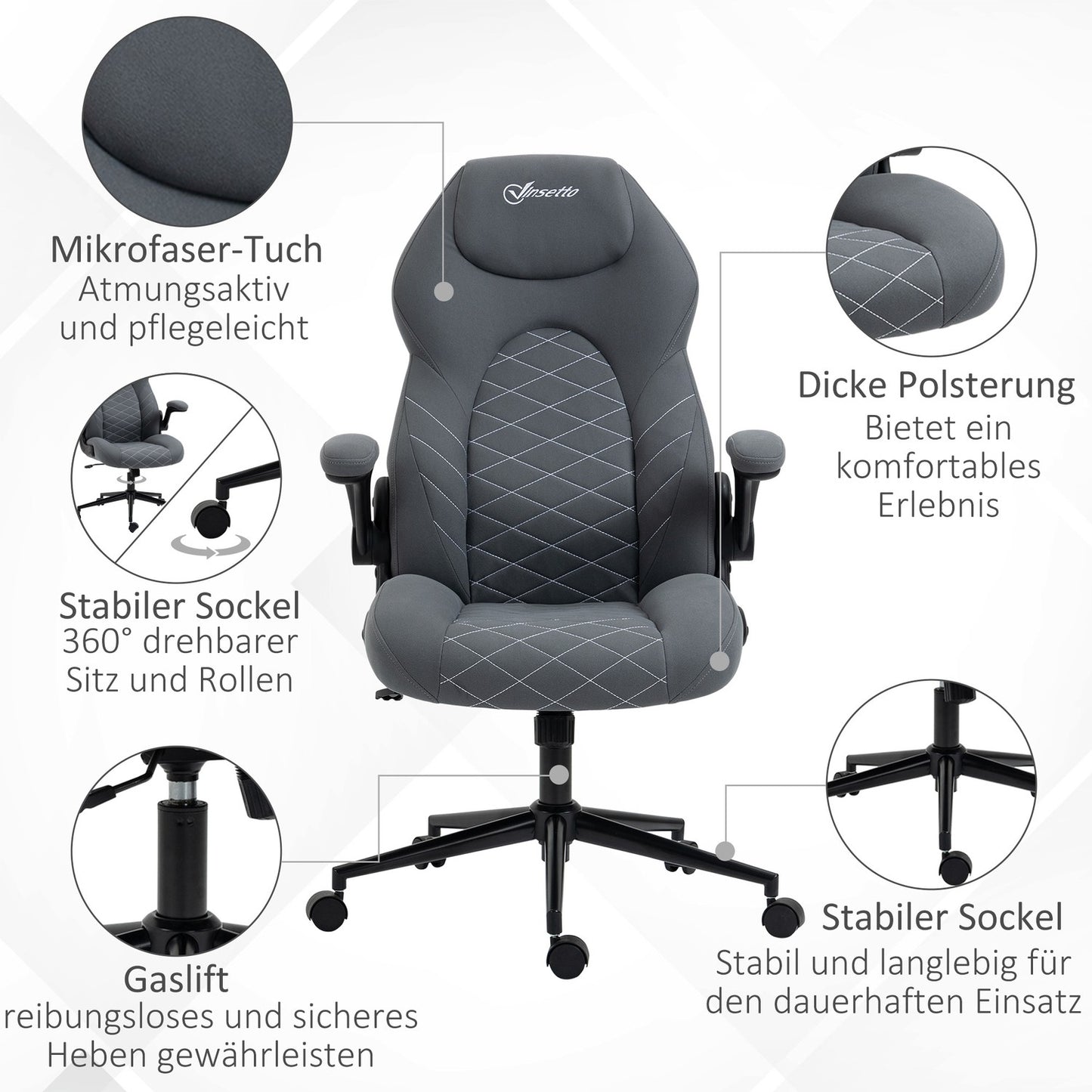 Ergonomic office chair, swivel, adjustable armrests